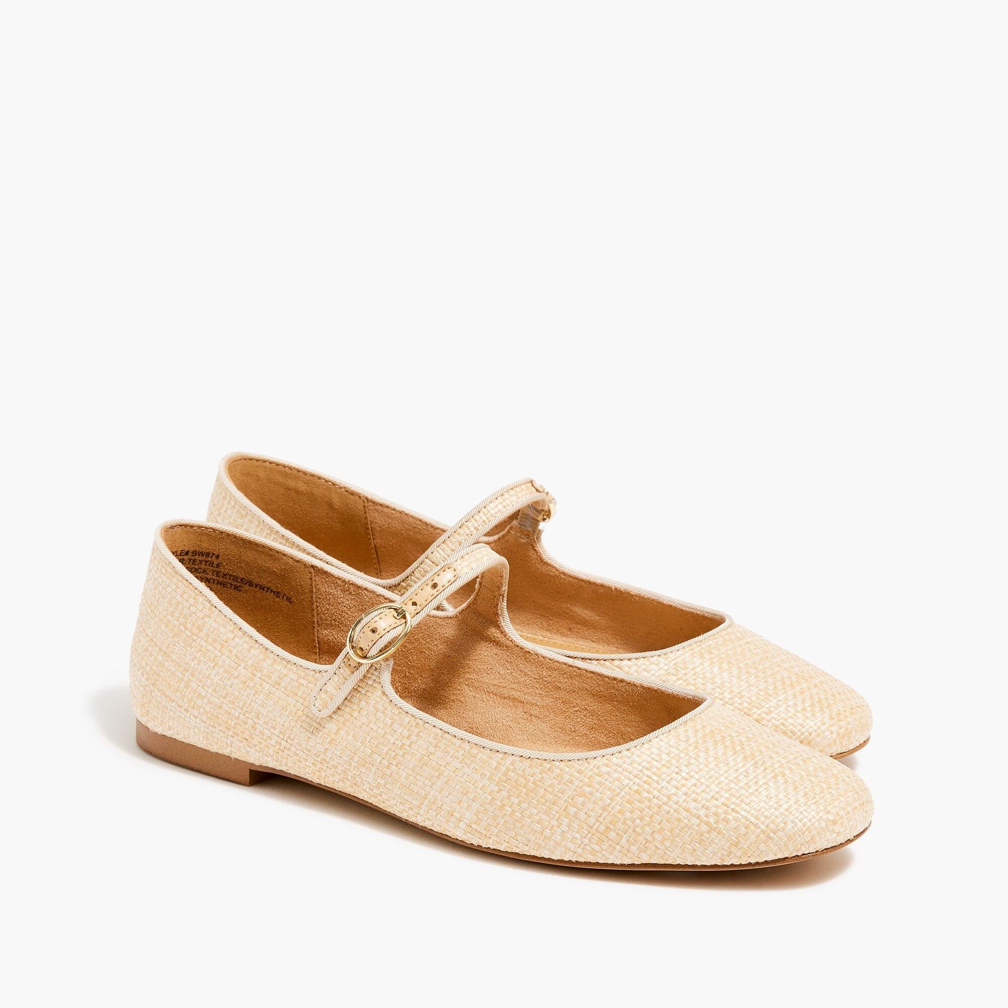 Raffia Woven Ballet Flats For Women - Mary Jane Strap, Square Toe, Casual Daily Dress Shoes