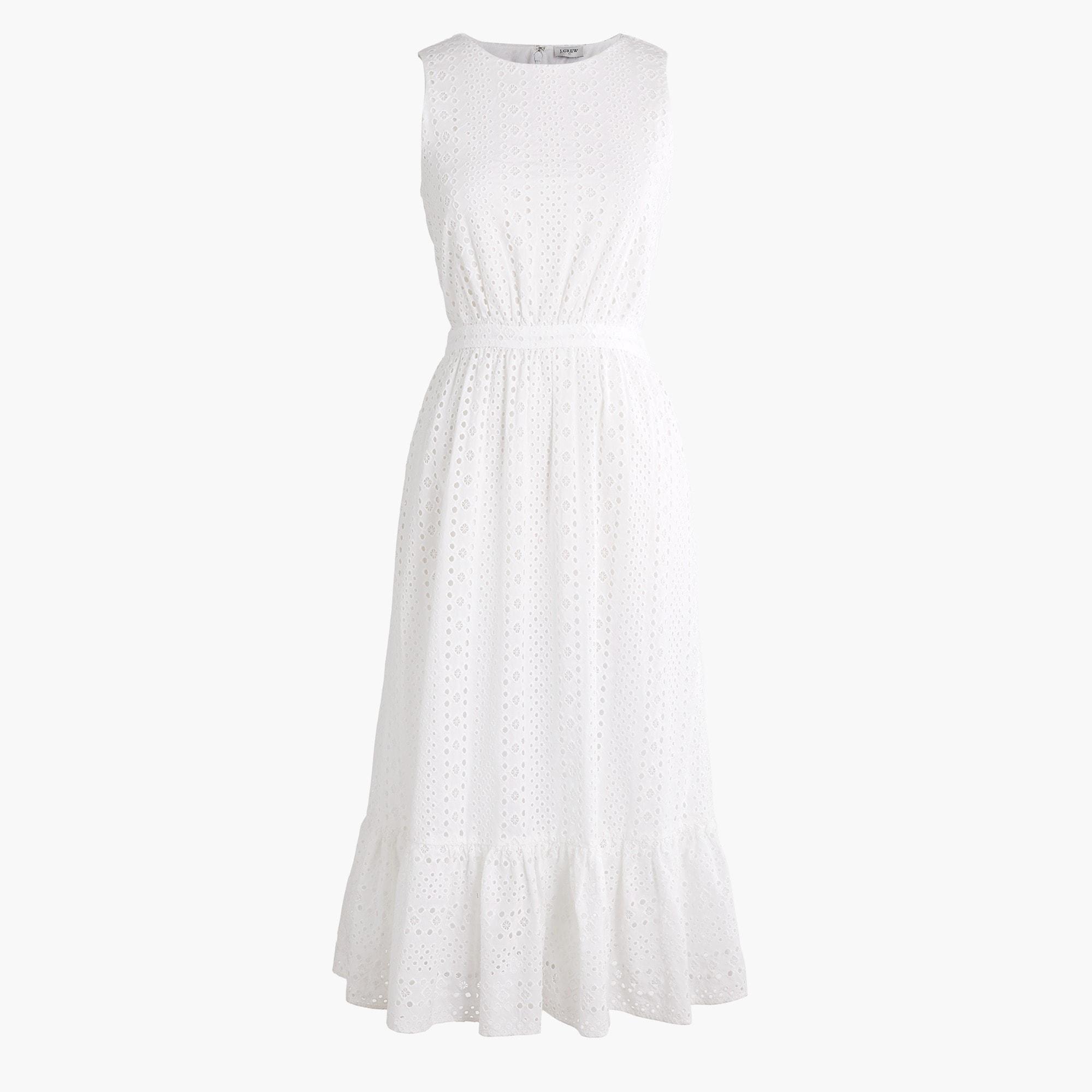 J.Crew Cotton Eyelet-embroidered Tiered Midi Dress in White - Lyst