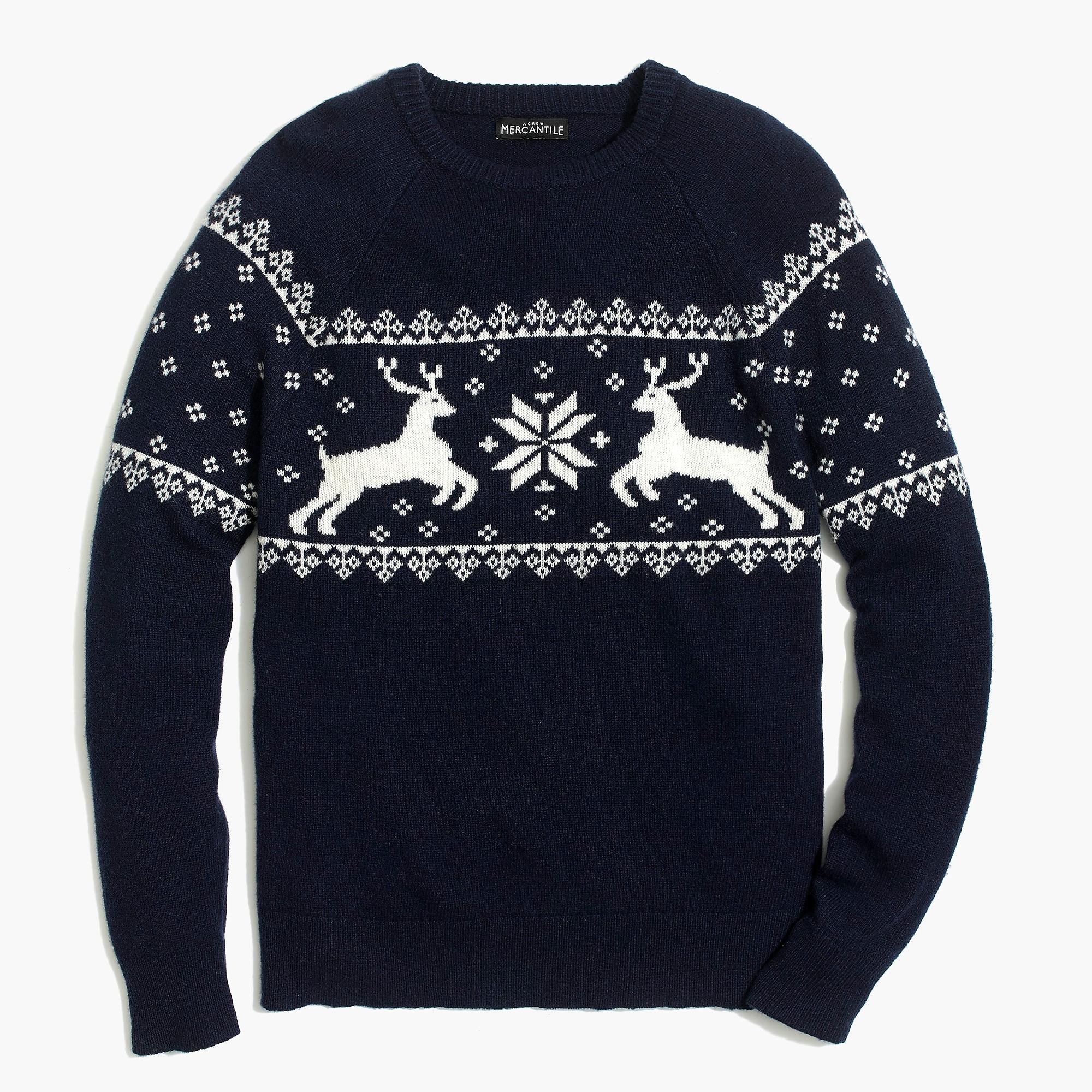 J.Crew Reindeer Crewneck Sweater In Supersoft Wool Blend in Navy (Blue