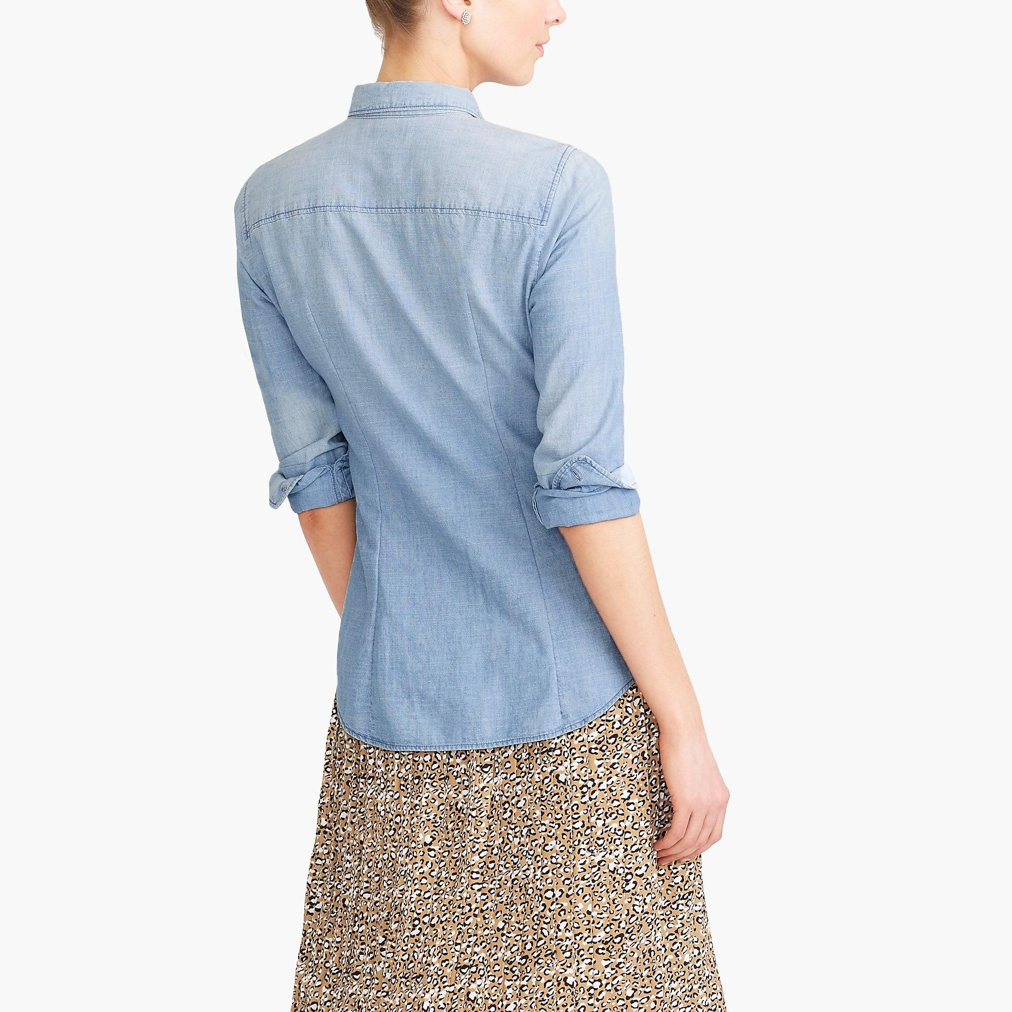 J.Crew Cotton Chambray Shirt In Perfect Fit in Blue Lyst