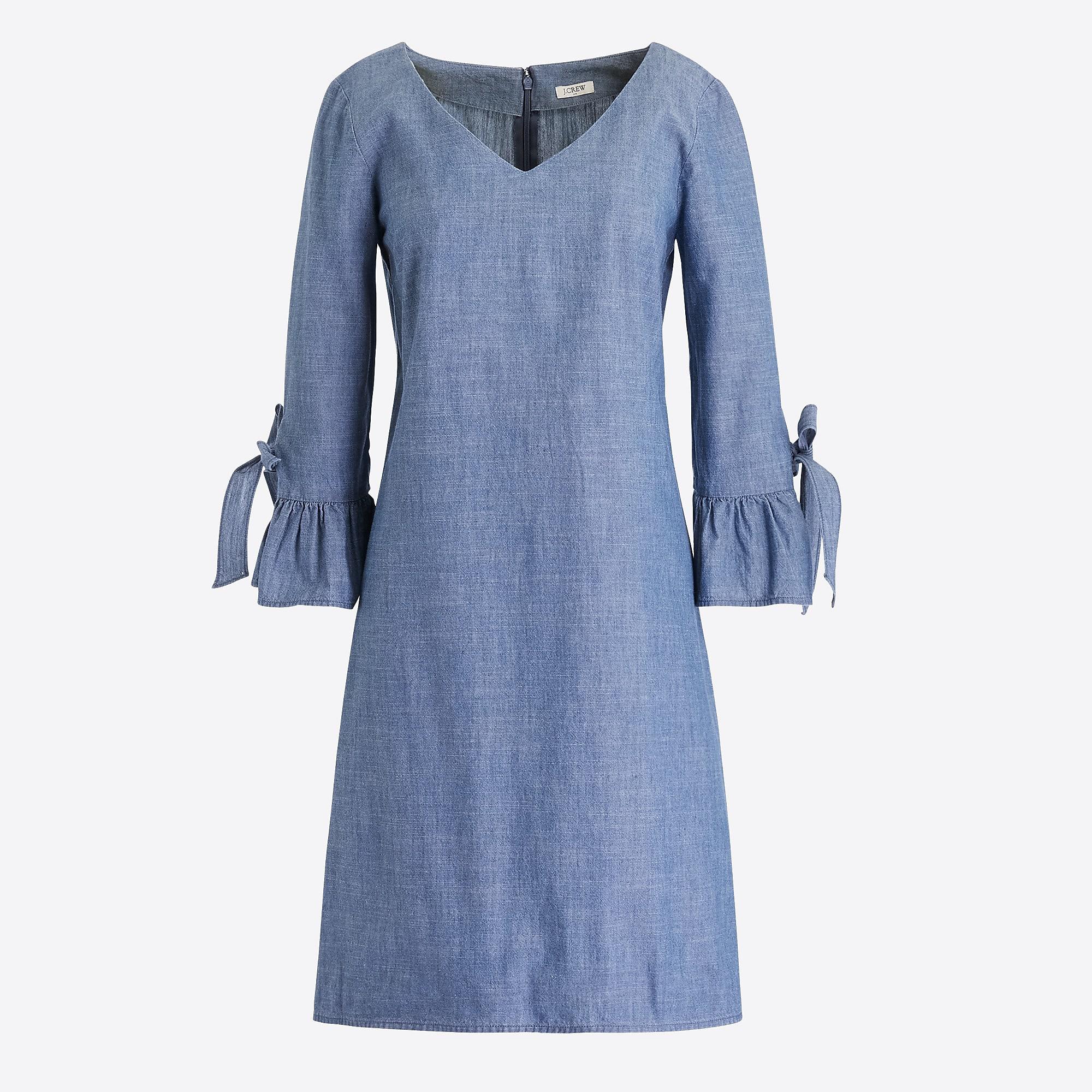 J.Crew Cotton Chambray Ruffle Tie-sleeve Dress in Indigo Chambray (Blue ...