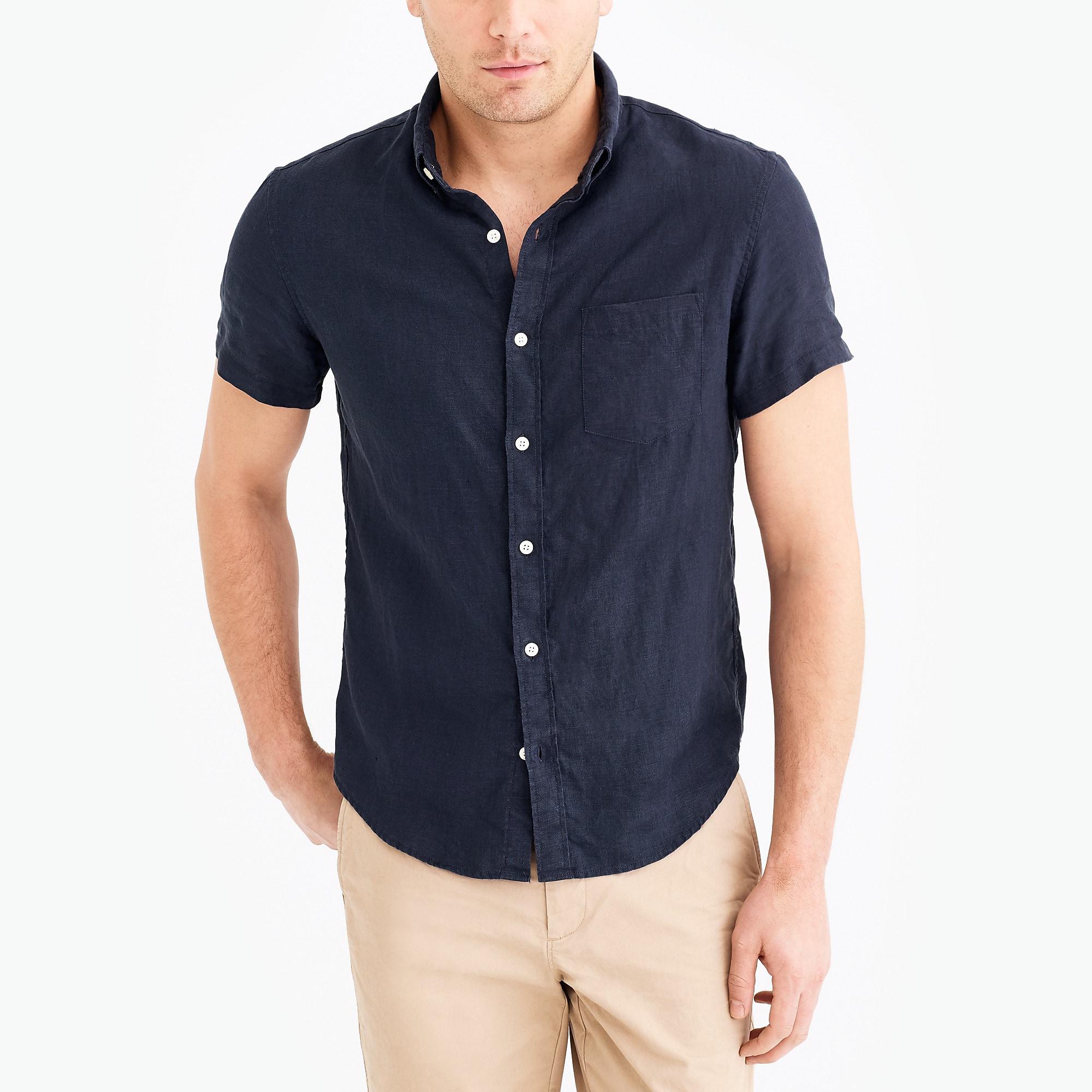 slim fit short sleeve linen shirt