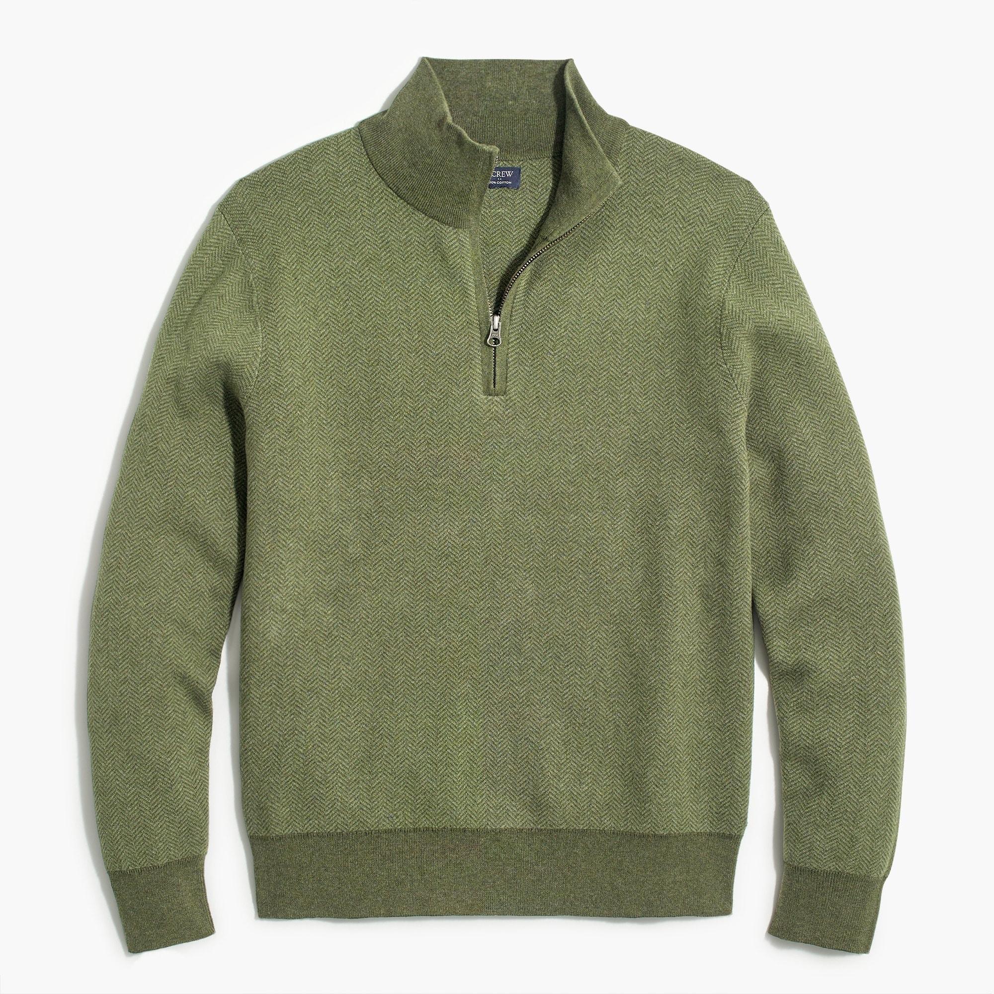 J.Crew Cotton Half-zip Sweater In Herringbone in Green for Men - Lyst