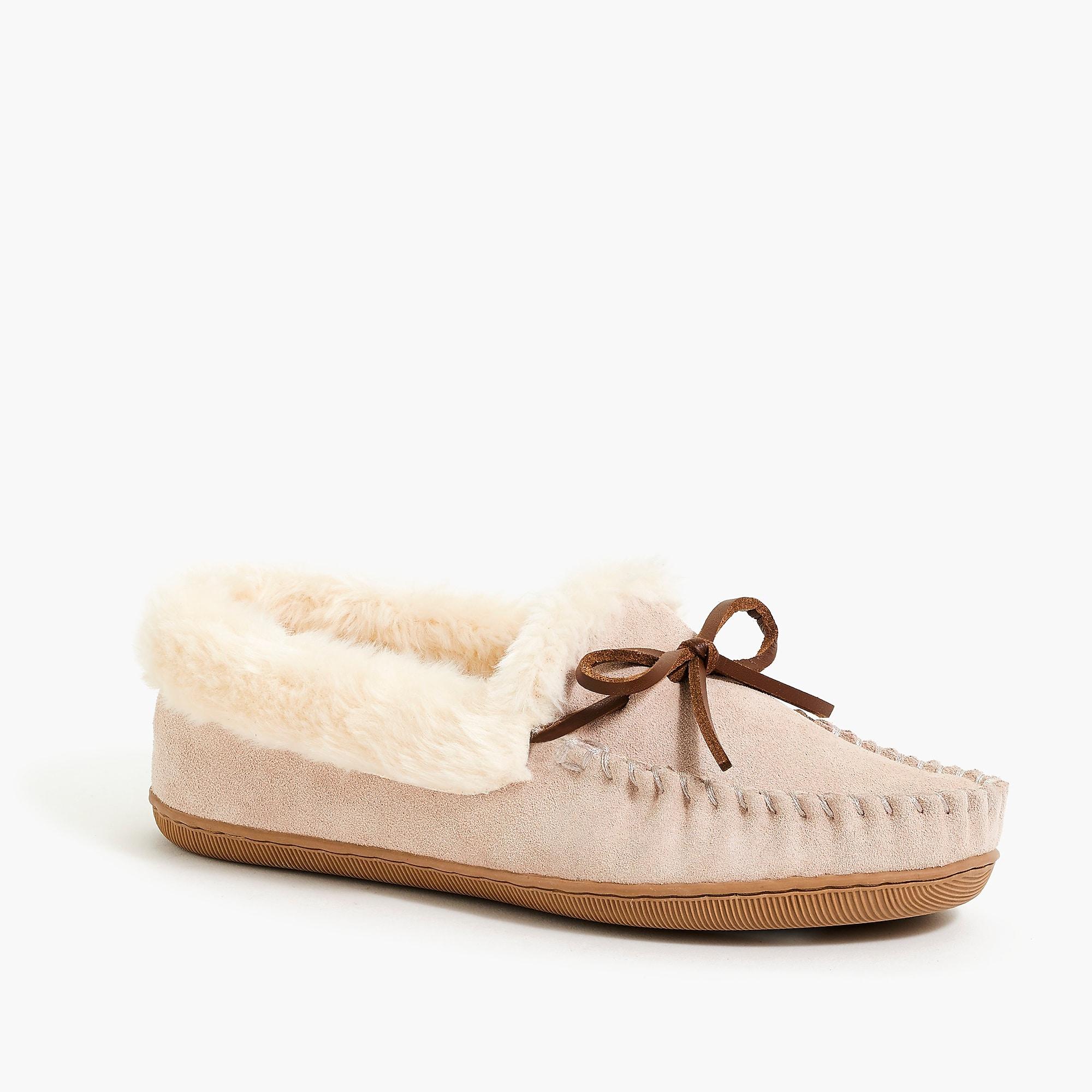 J.Crew Suede Fauxshearling Moccasin Slippers Lyst