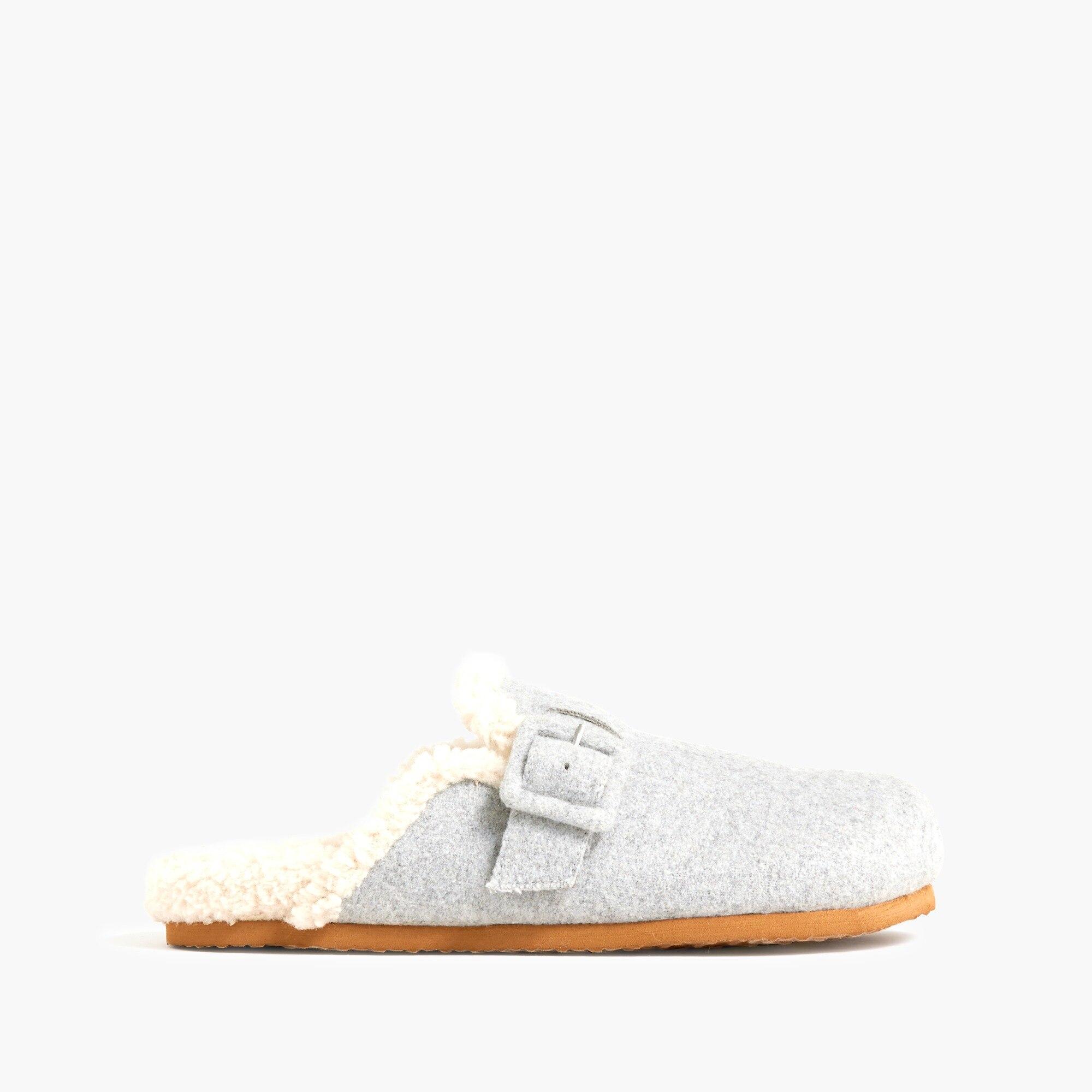 J.Crew Sherpa lined Clog Slippers in Gray Lyst