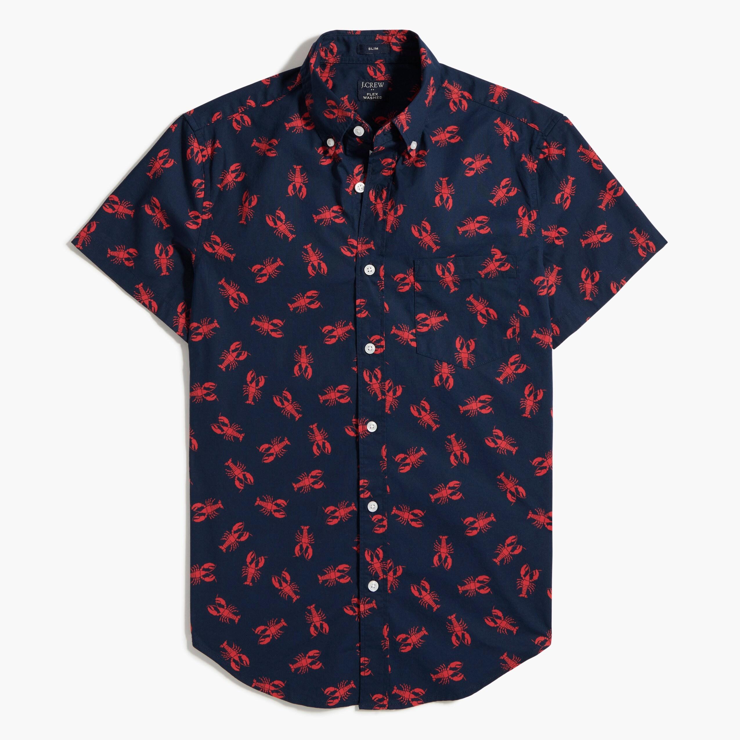 J.Crew Cotton Shortsleeve Lobsterprint Slim Casual Shirt in Blue for
