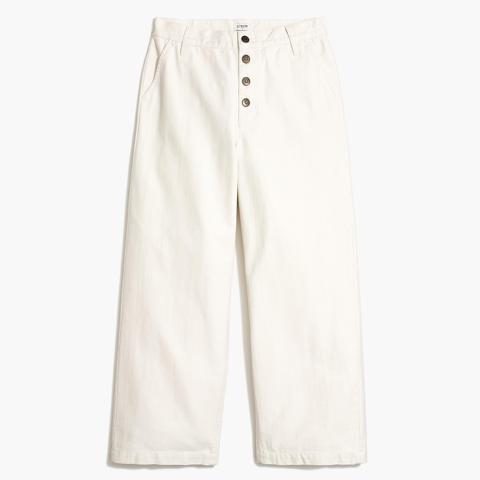 J.Crew Wide-leg Button-front Pant In Slub Cotton in Natural - Lyst
