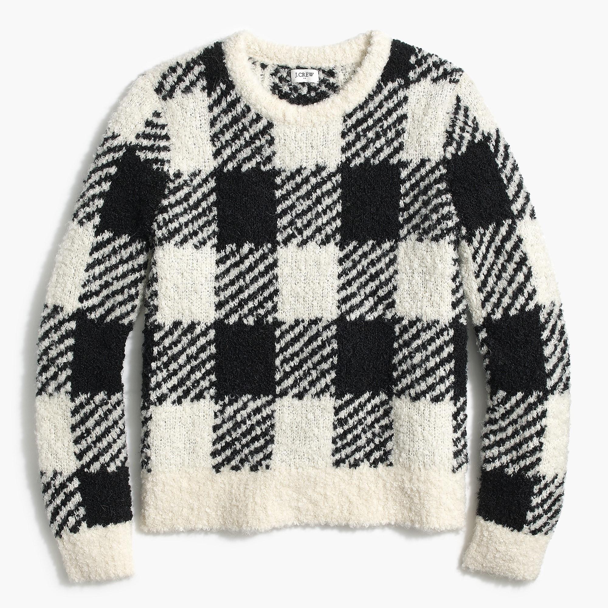 Black and white buffalo plaid sweater Clearance