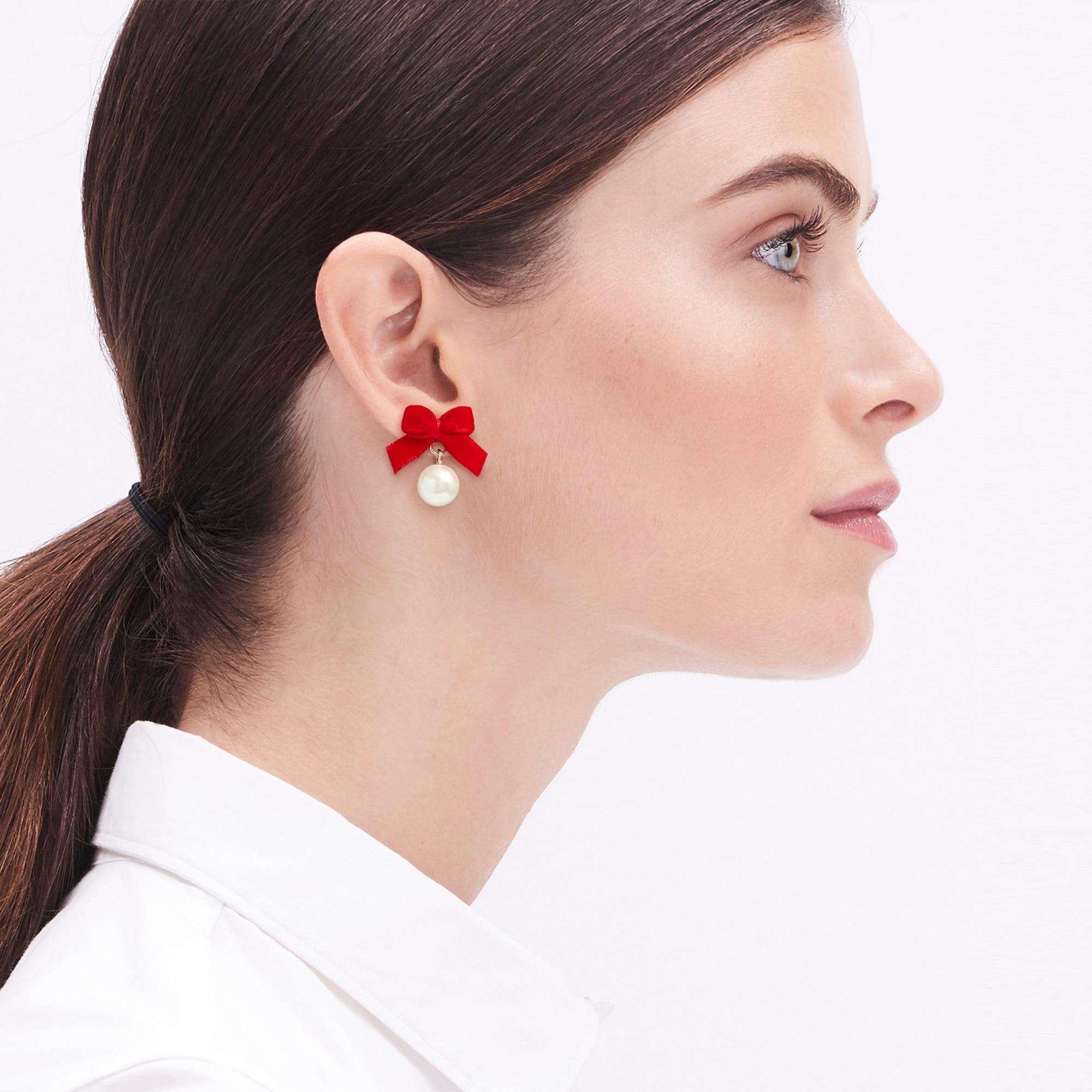 J.Crew Velvet Bow Pearl Earrings in Red Lyst