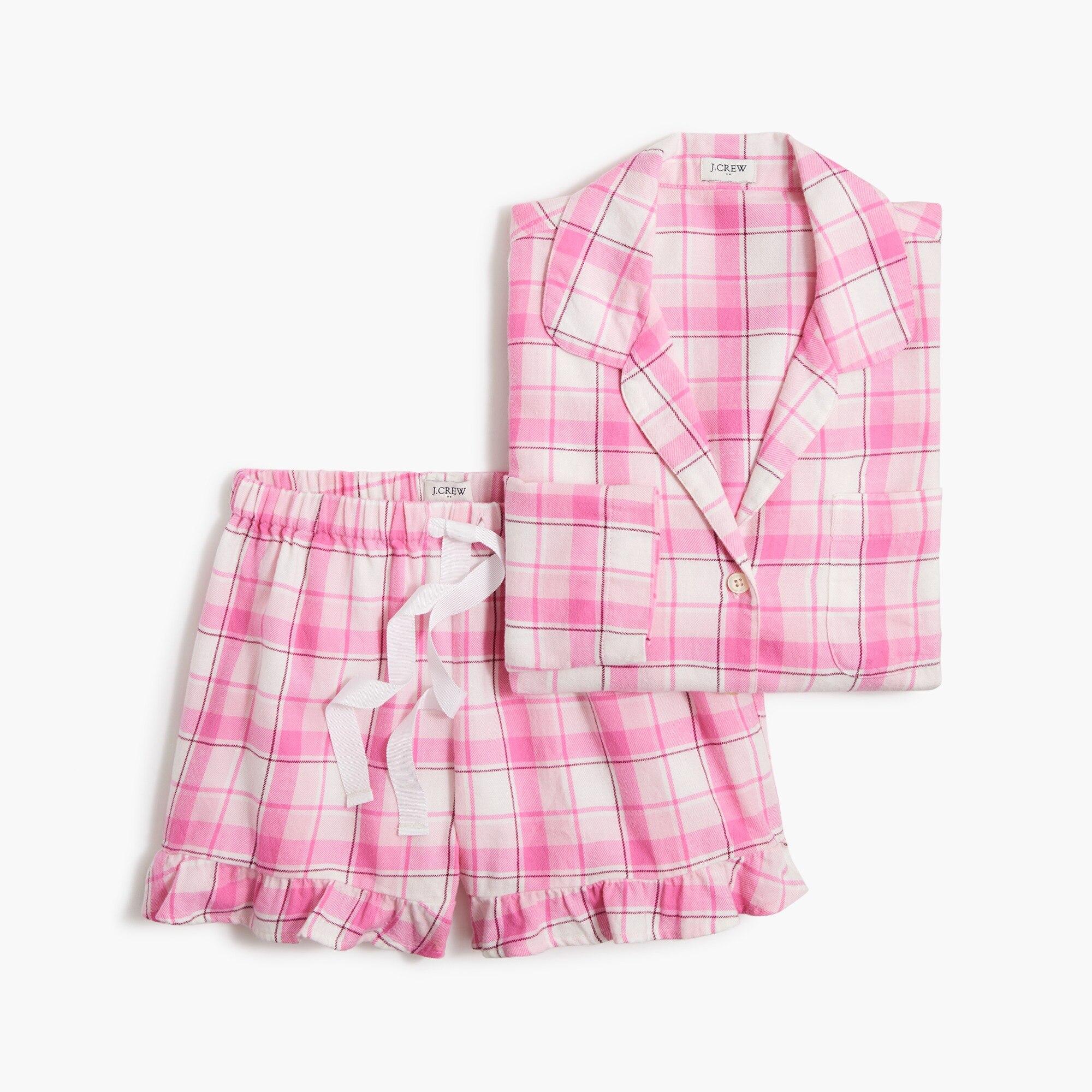 J.Crew Ruffle Flannel Pajama Set in Pink | Lyst