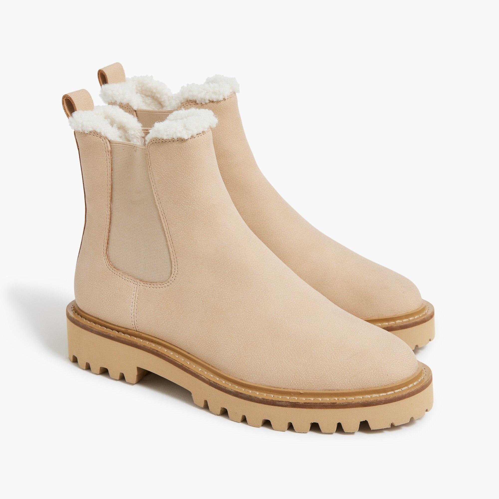 J.Crew Sherpa-lined Chelsea Boots in Natural | Lyst