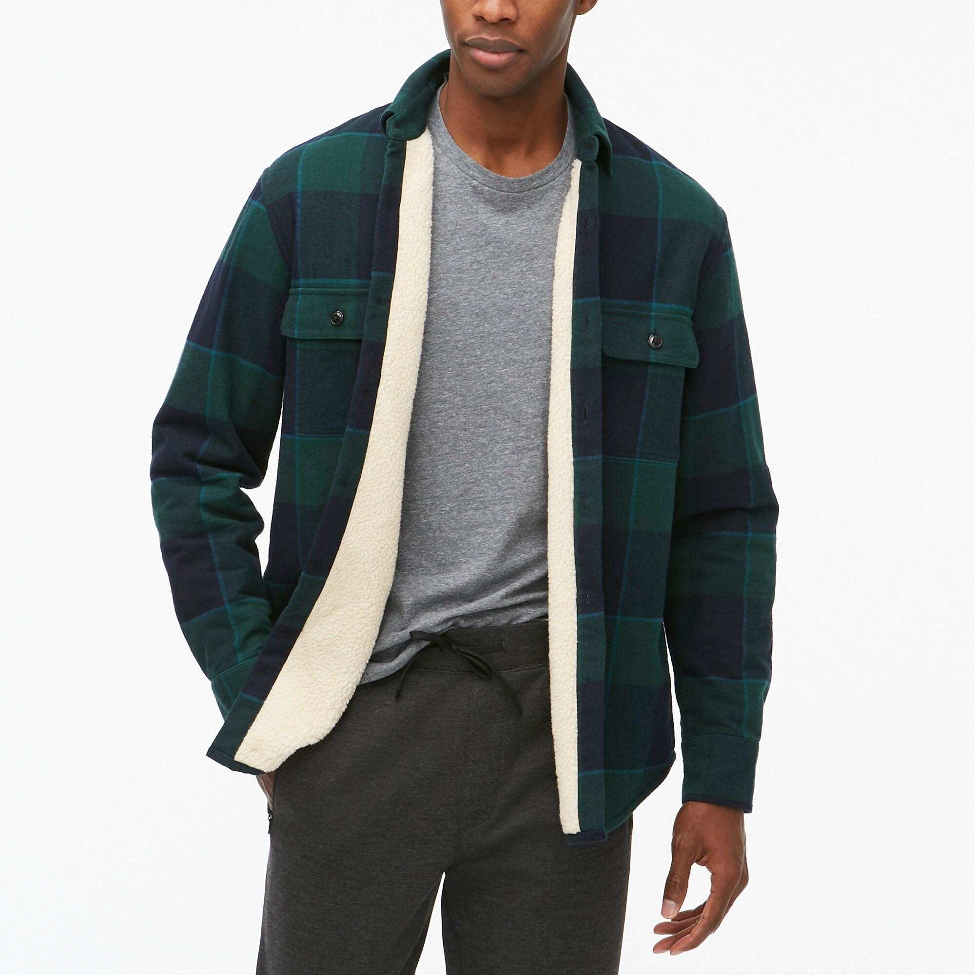 J.Crew Sherpa-lined Flannel Shirt-jacket in Green for Men | Lyst