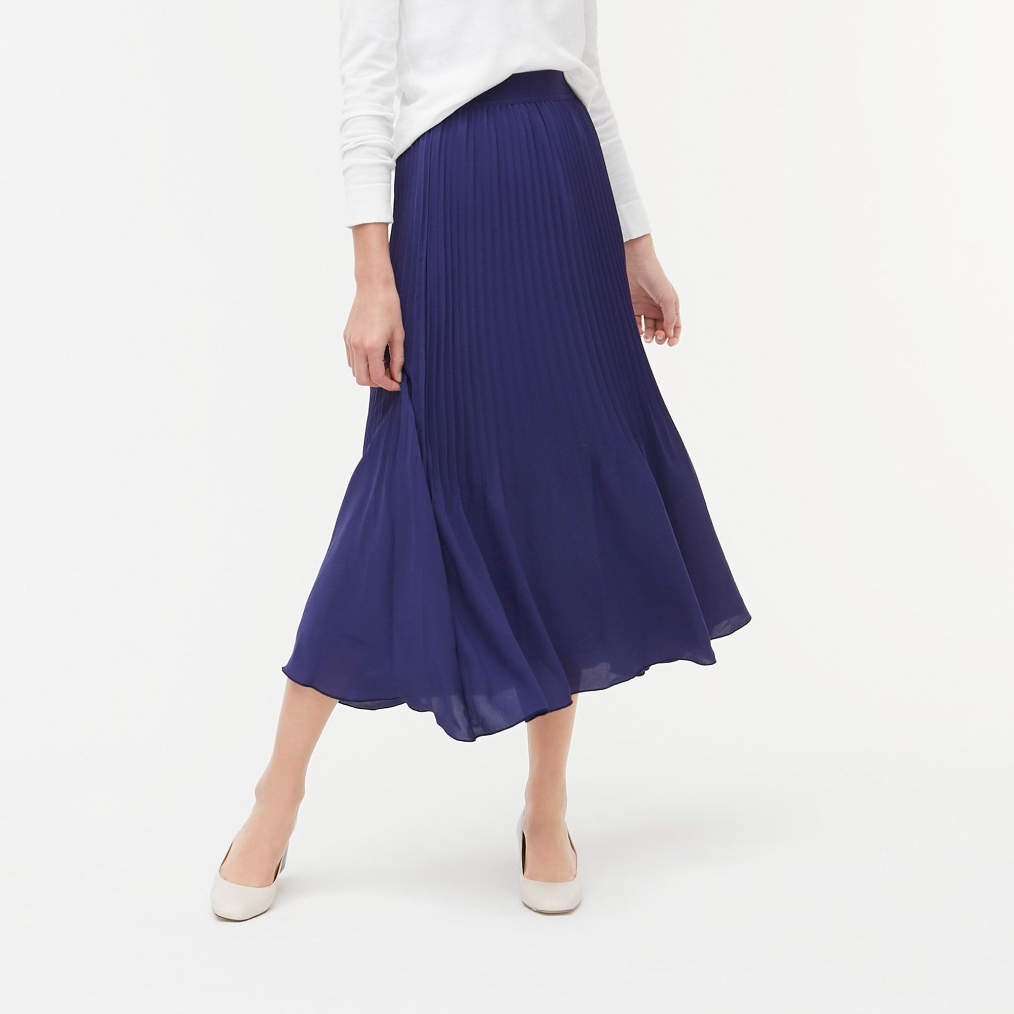 Jcrew Cotton Elastic Waist Pleated Midi Skirt In Blue Lyst