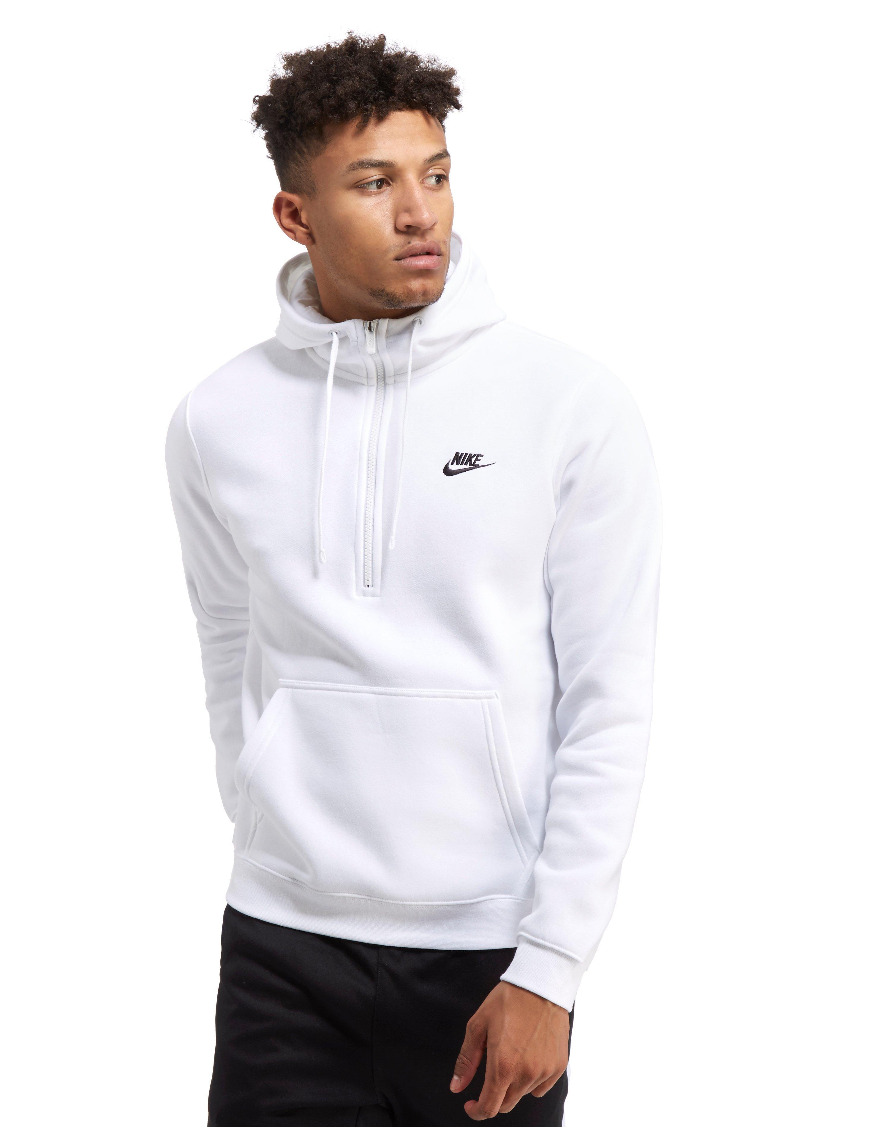 Nike Cotton Club Half-zip Hoody in White for Men - Lyst