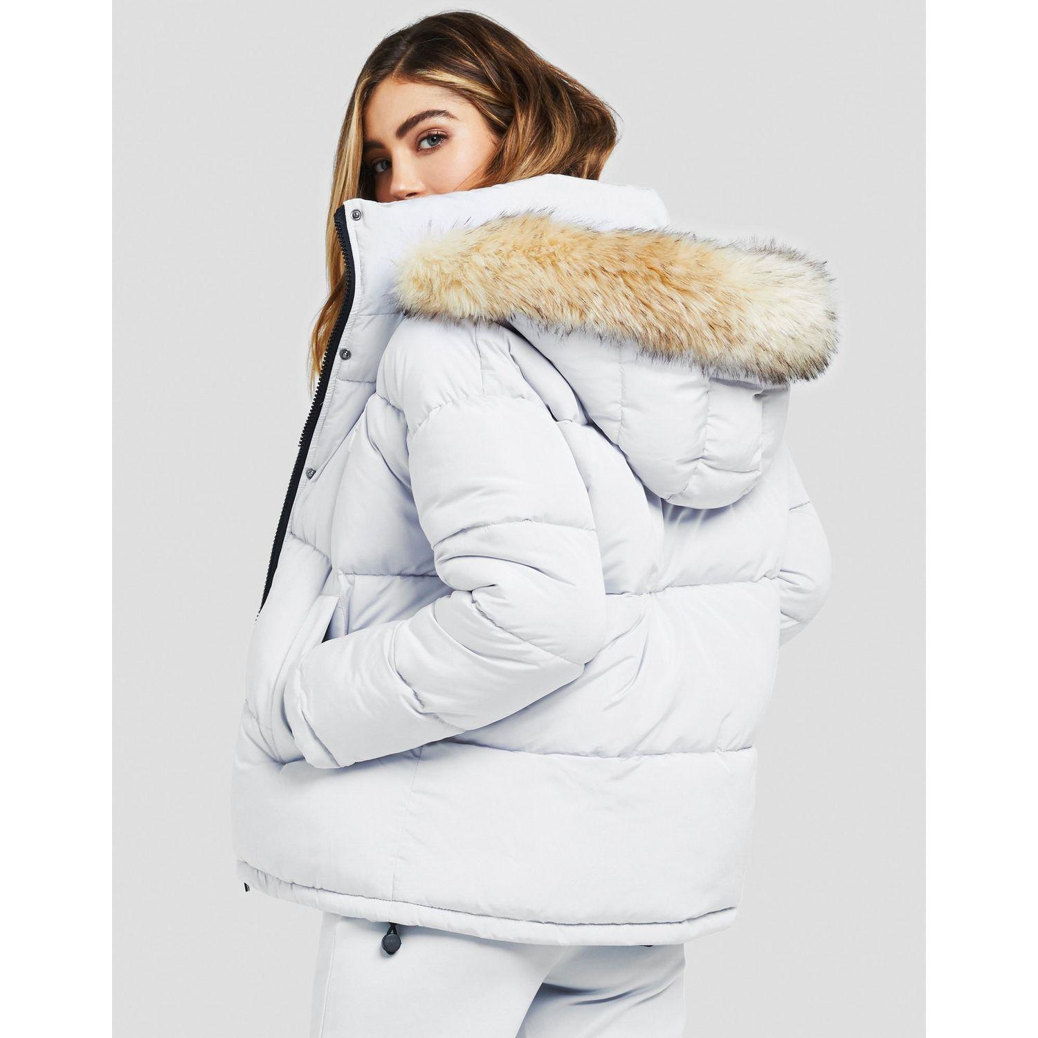 silk silk fur hood padded jacket