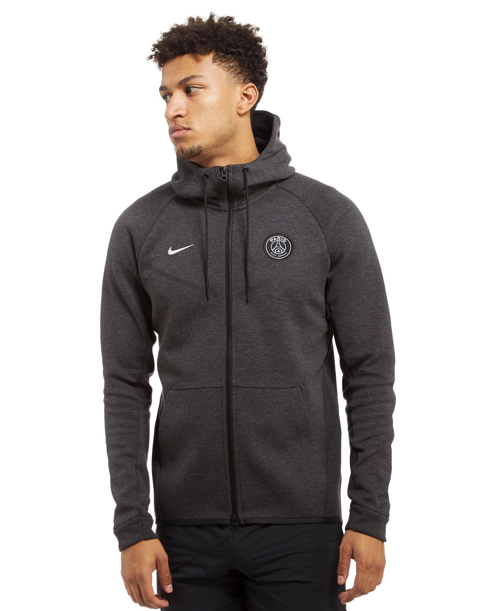 Nike Paris Saint Germain Tech Fleece Hoodie in Black/Grey (Gray) for ...