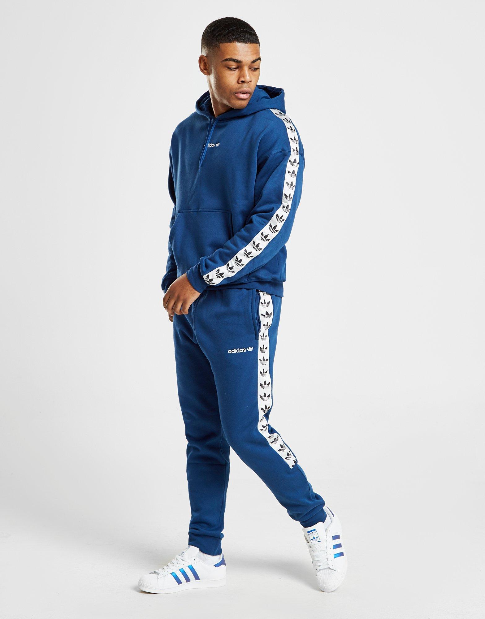 adidas tape hoodie blue