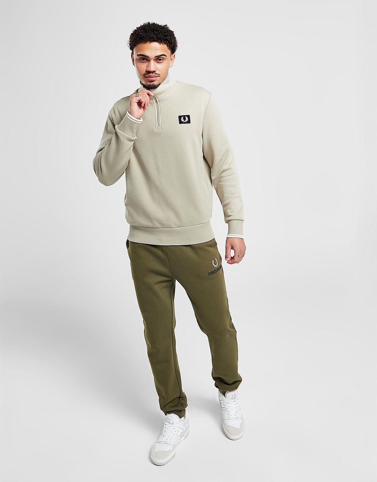 Fred Perry Badge Logo 1/2 Zip Sweatshirt in Natural for Men | Lyst UK