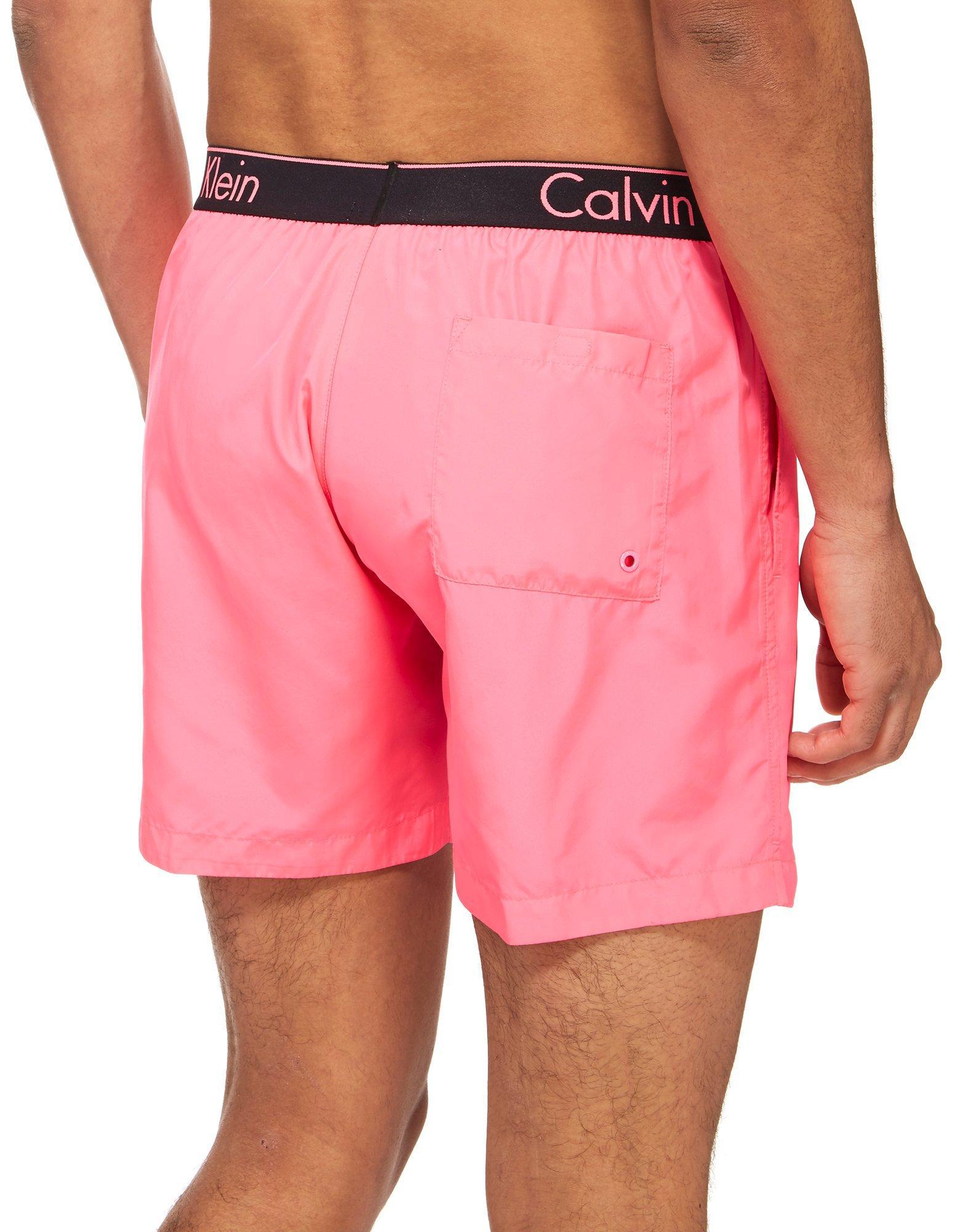 Calvin Klein Synthetic Waistband Swim Shorts in Pink for Men Lyst