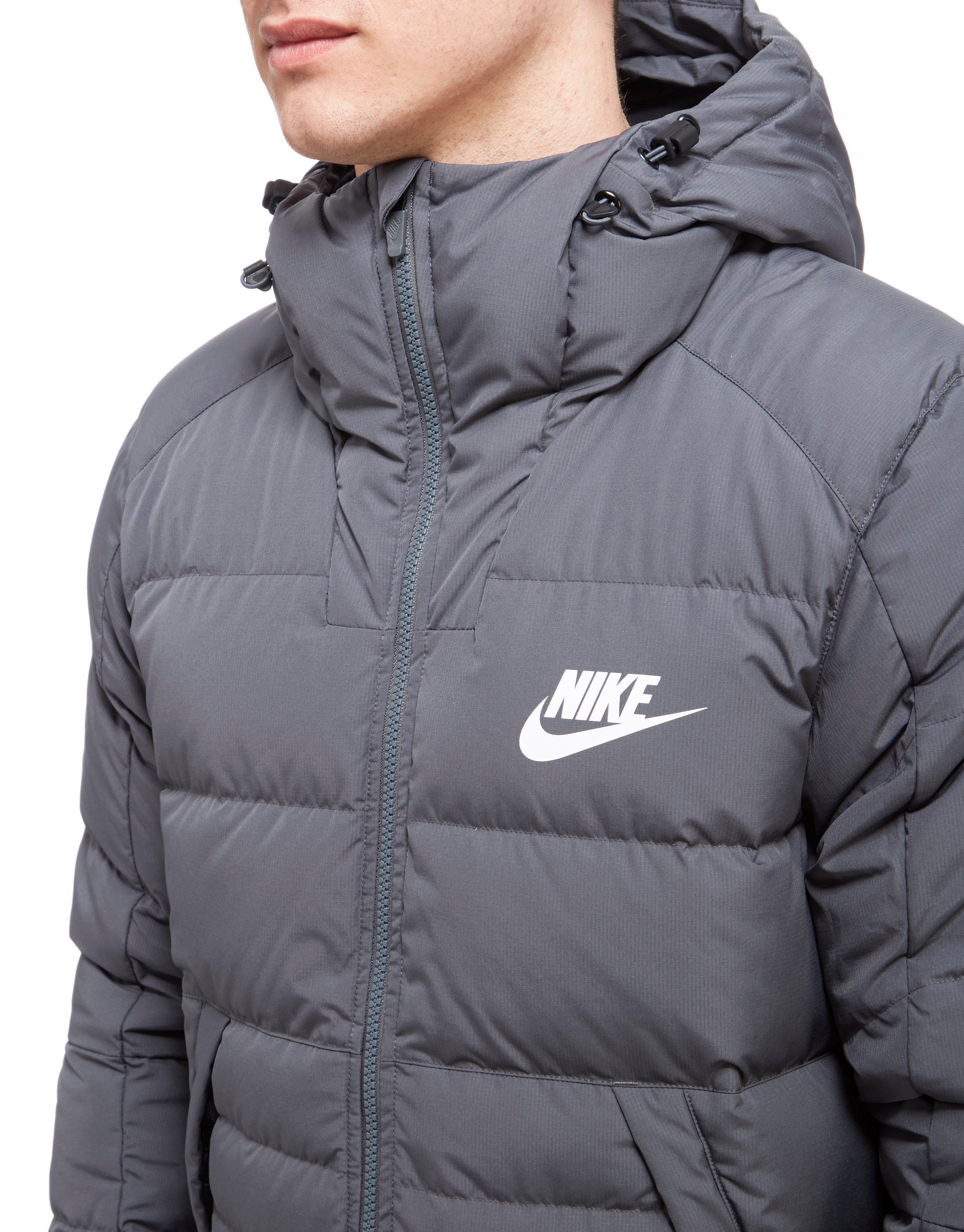 Download Nike Synthetic Padded Down Hooded Jacket in Grey (Gray ...
