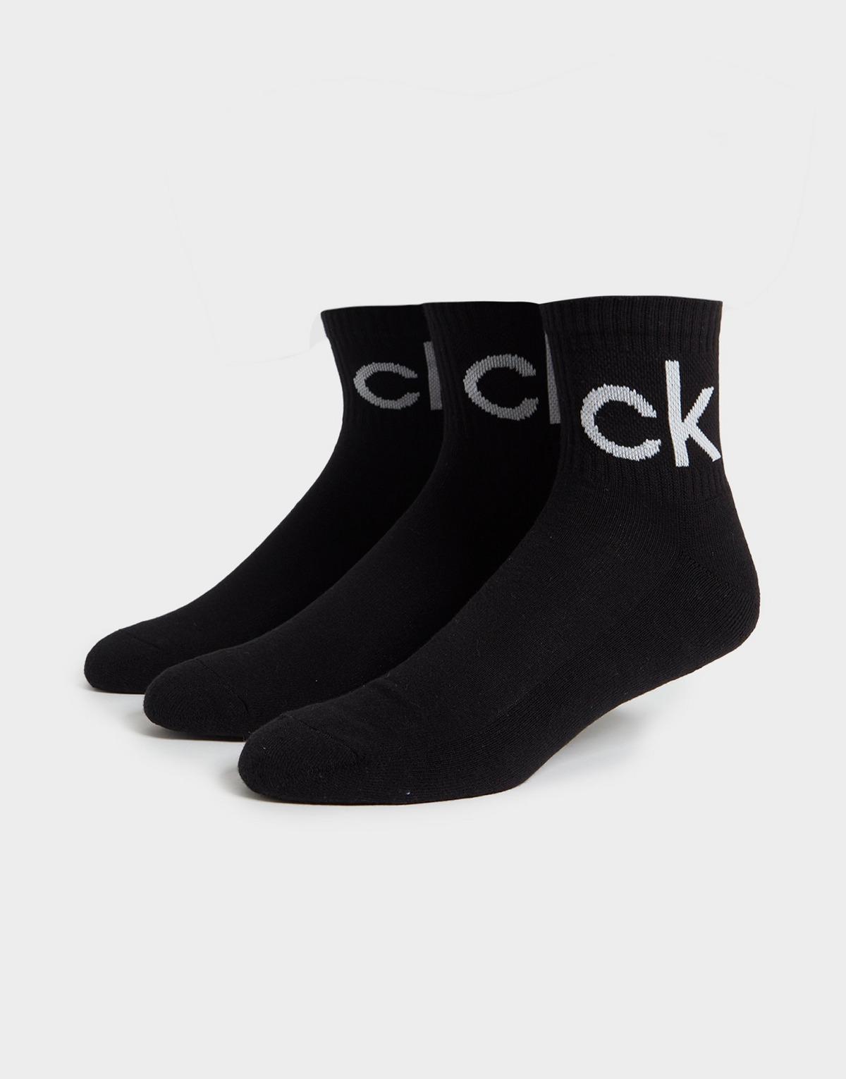 Calvin Klein Cotton 3 Pack Quarter Socks in Black/White (Black) for Men ...