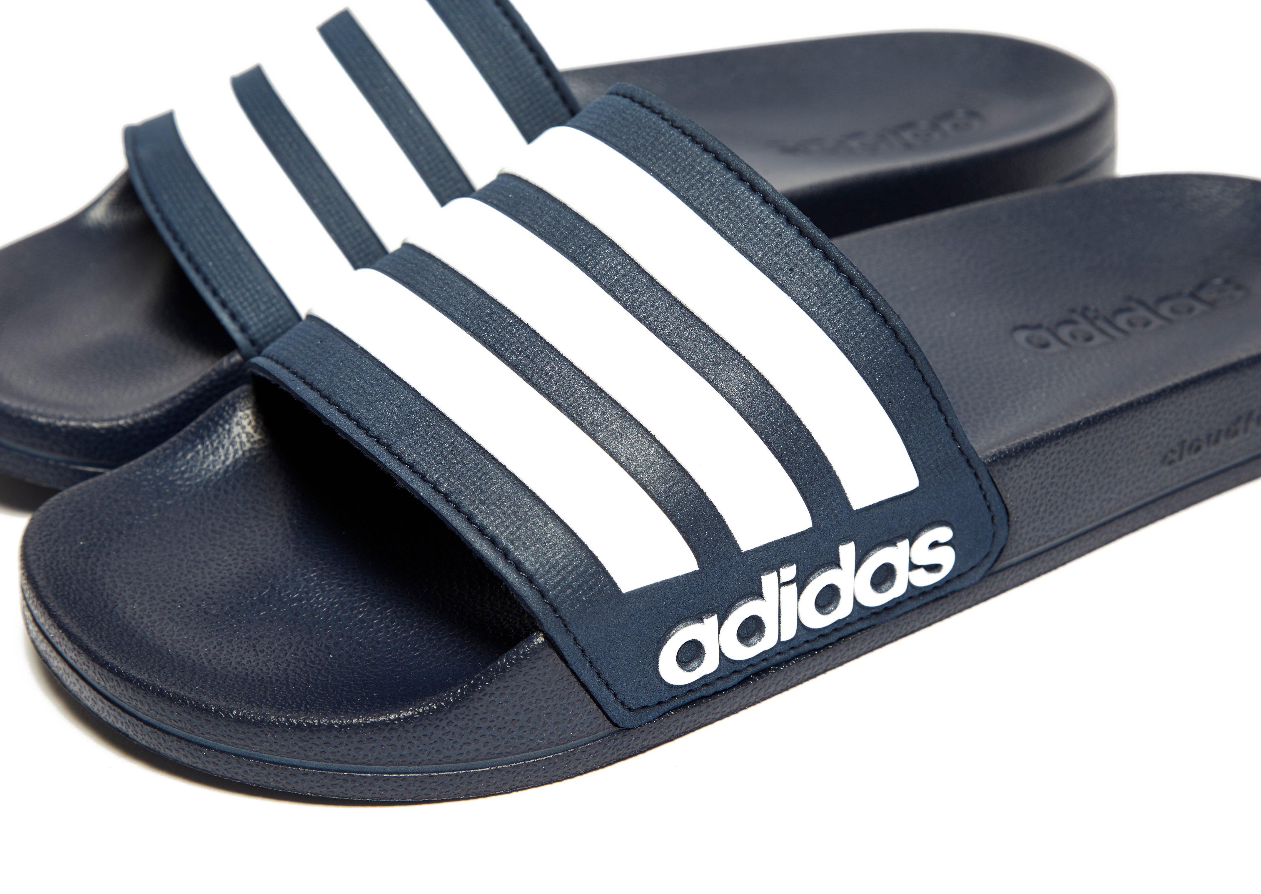  adidas  Synthetic Cloudfoam Adilette Slides  in Navy White 