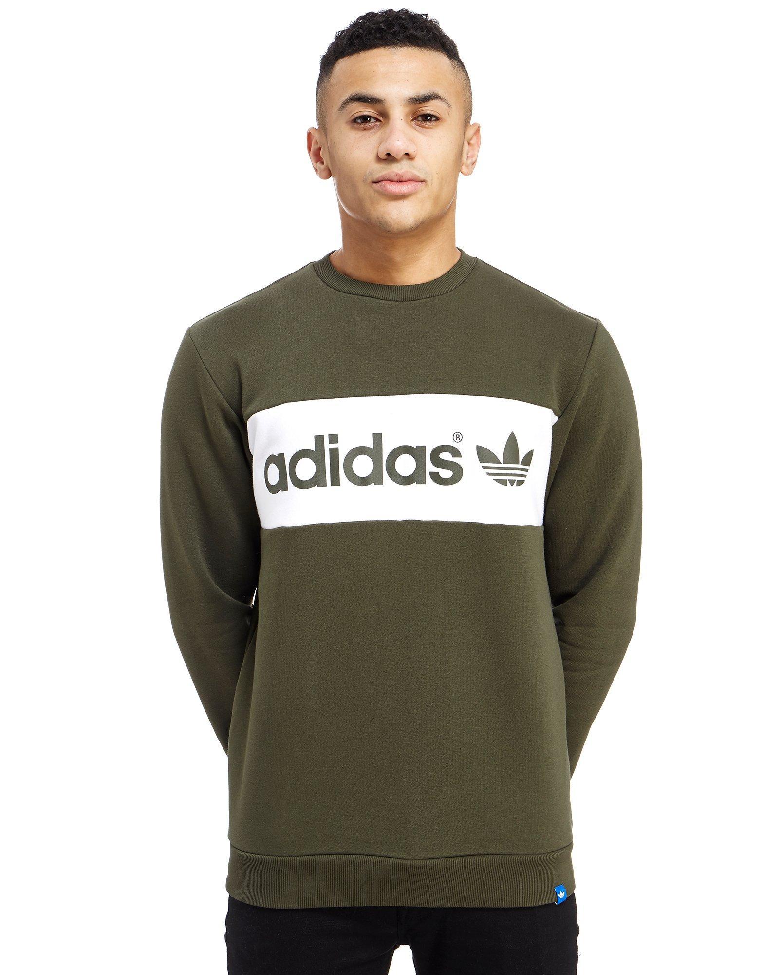 adidas Originals Cotton Linear Colour Block Crew Sweatshirt in Cargo  (Green) for Men - Lyst