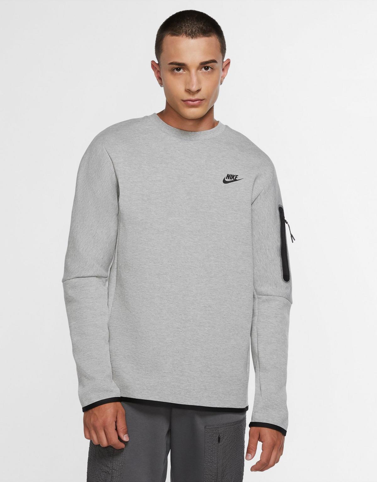 Nike Fleece Tech Crew Sweatshirt in Dark Grey Heather/Black/Black (Gray ...
