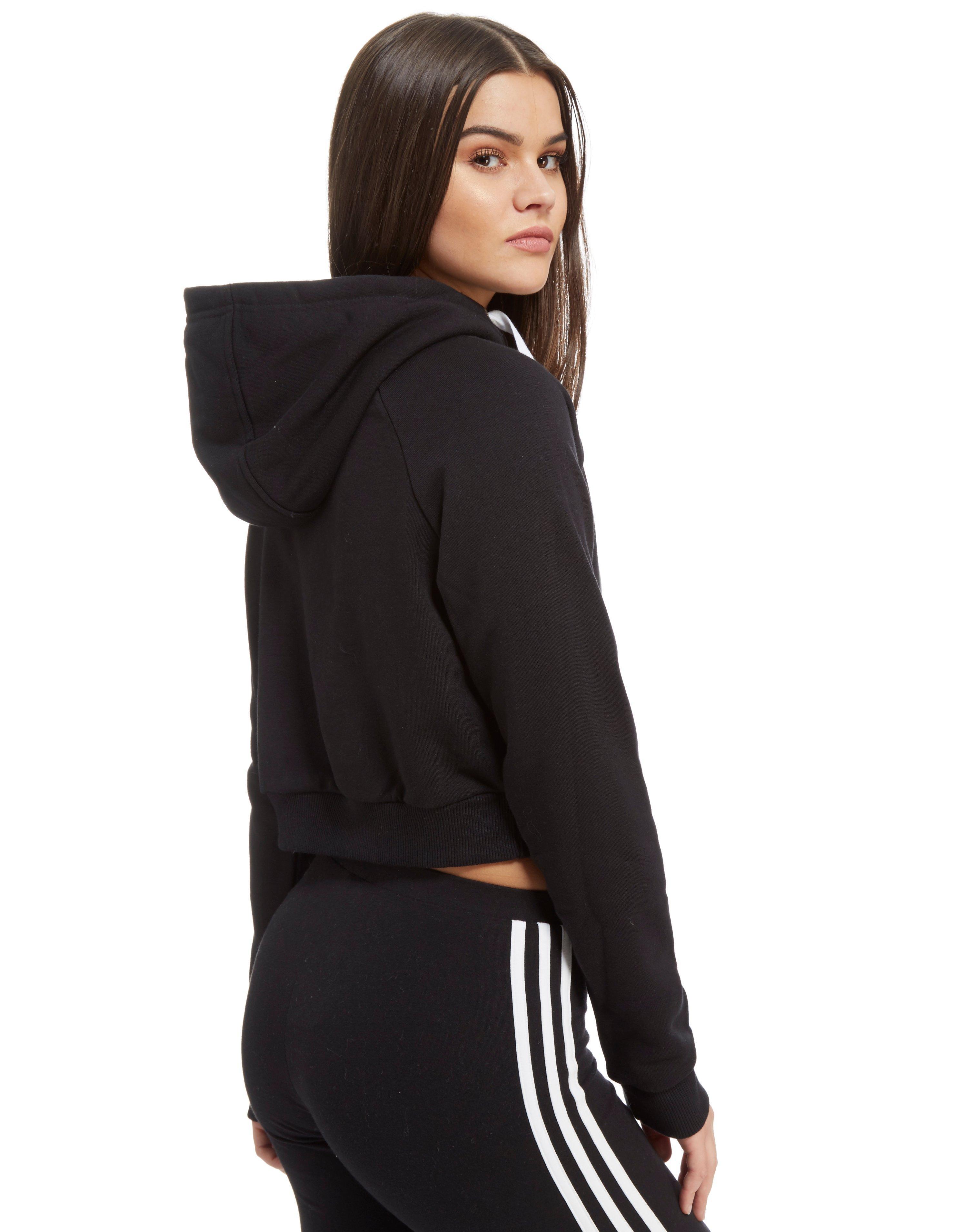 adidas Originals Cotton Trefoil Crop Hoodie in Black - Lyst