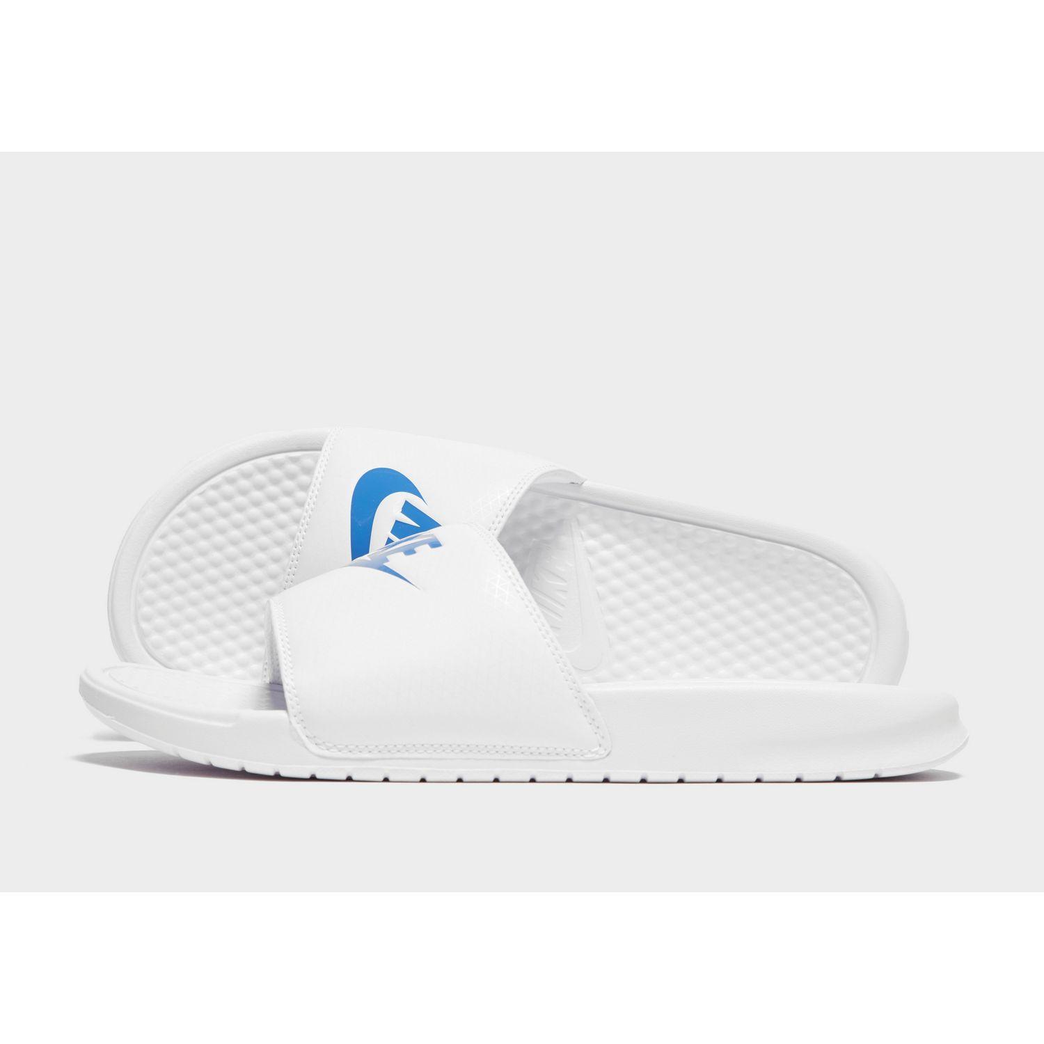 nike benassi slides white and blue