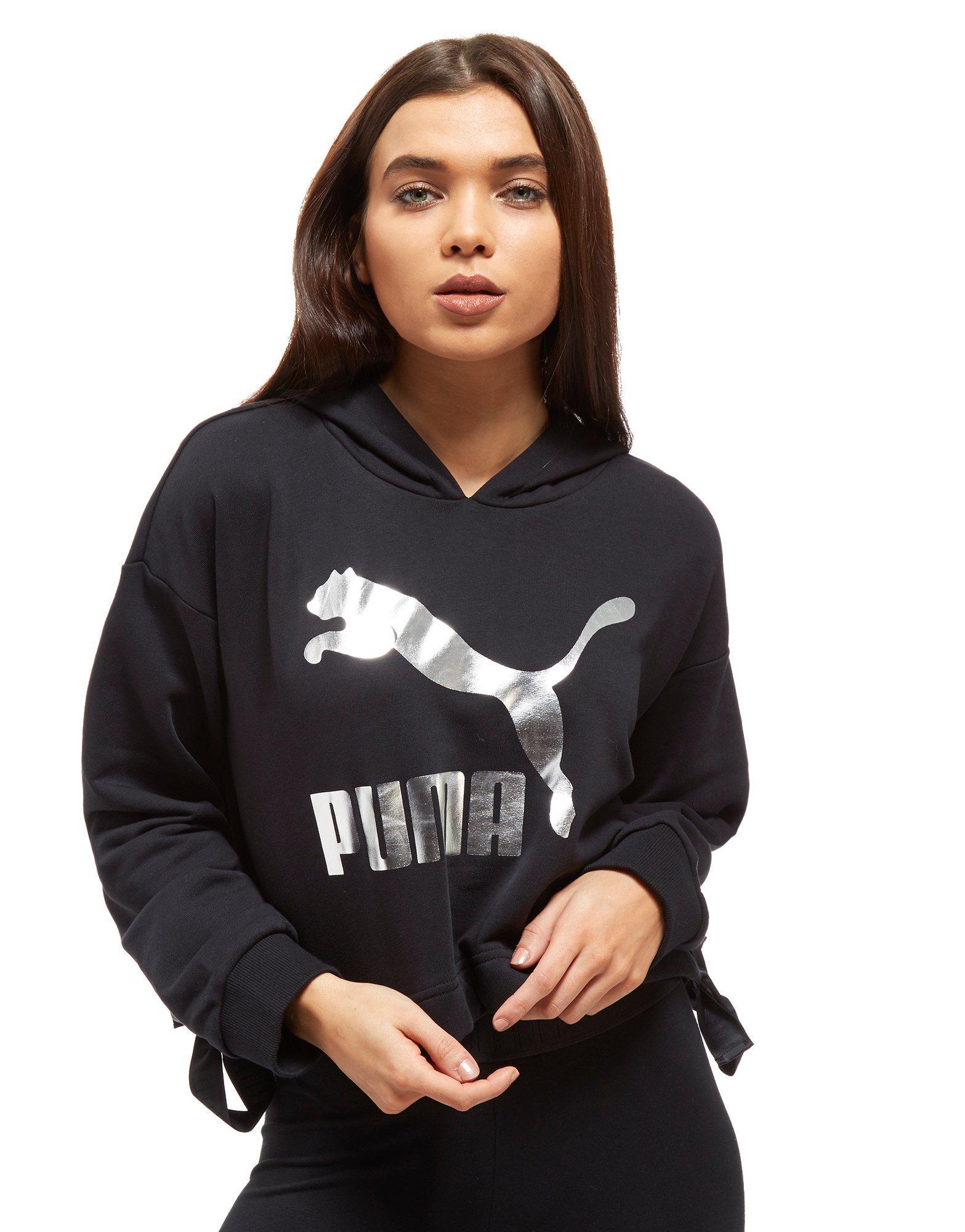 PUMA Cotton Bow Cropped Hoodie in Black/Silver (Black) - Lyst