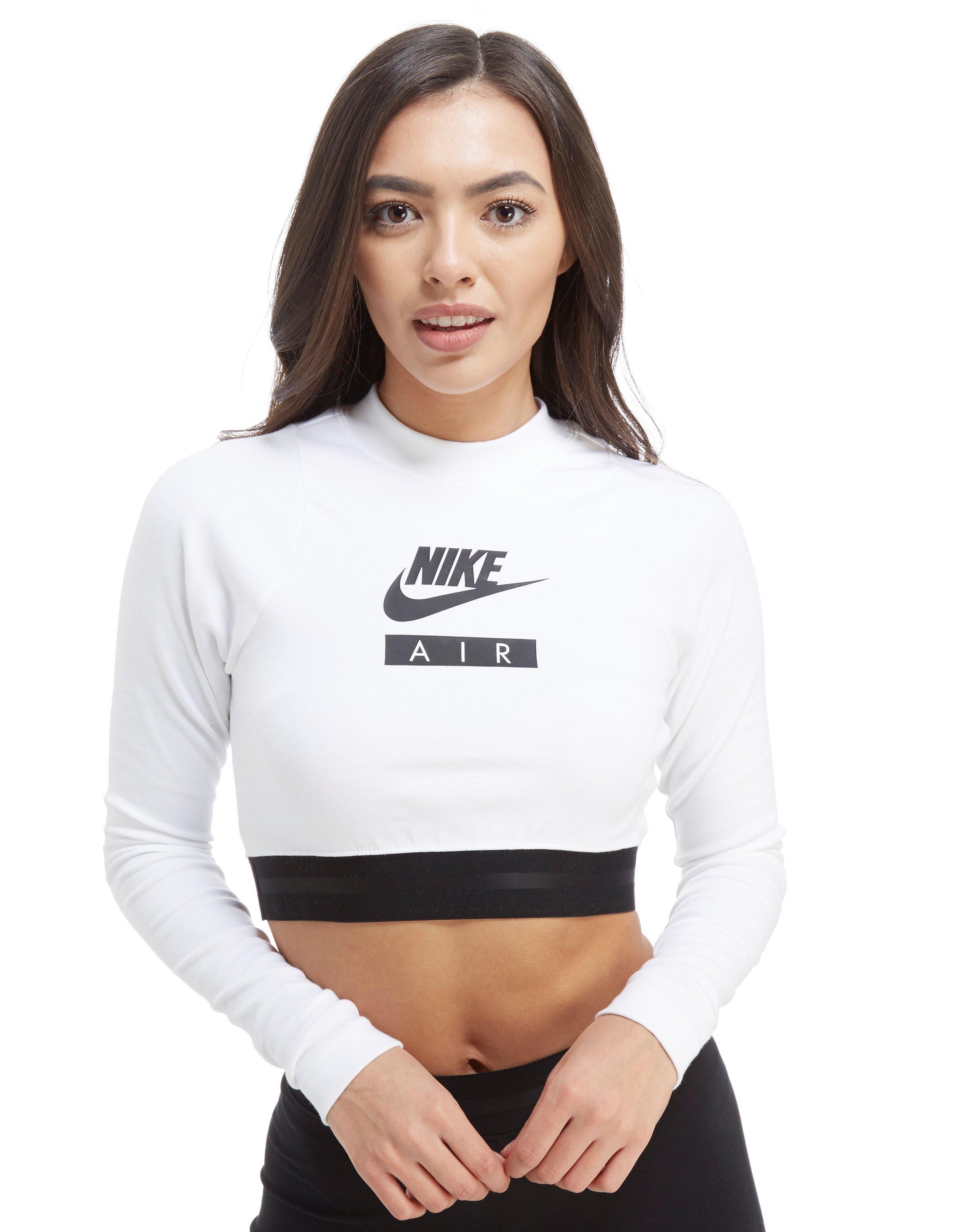 Nike Cotton Air Long Sleeve Crop Top in White/Black (White) - Lyst