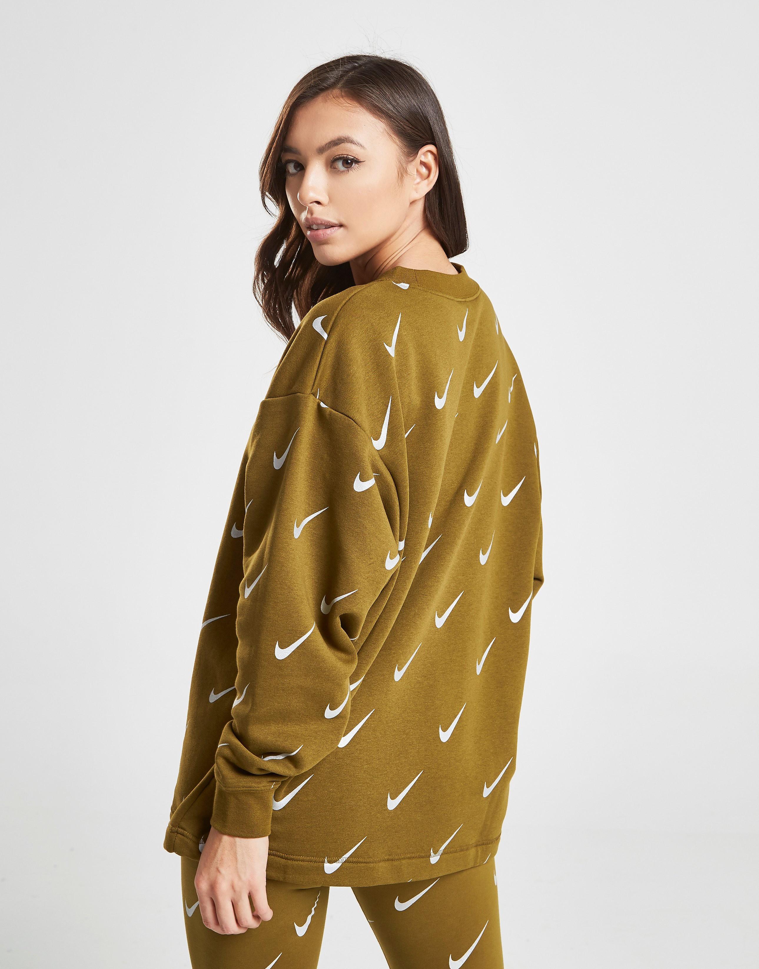 nike all over print swoosh crew sweatshirt femme