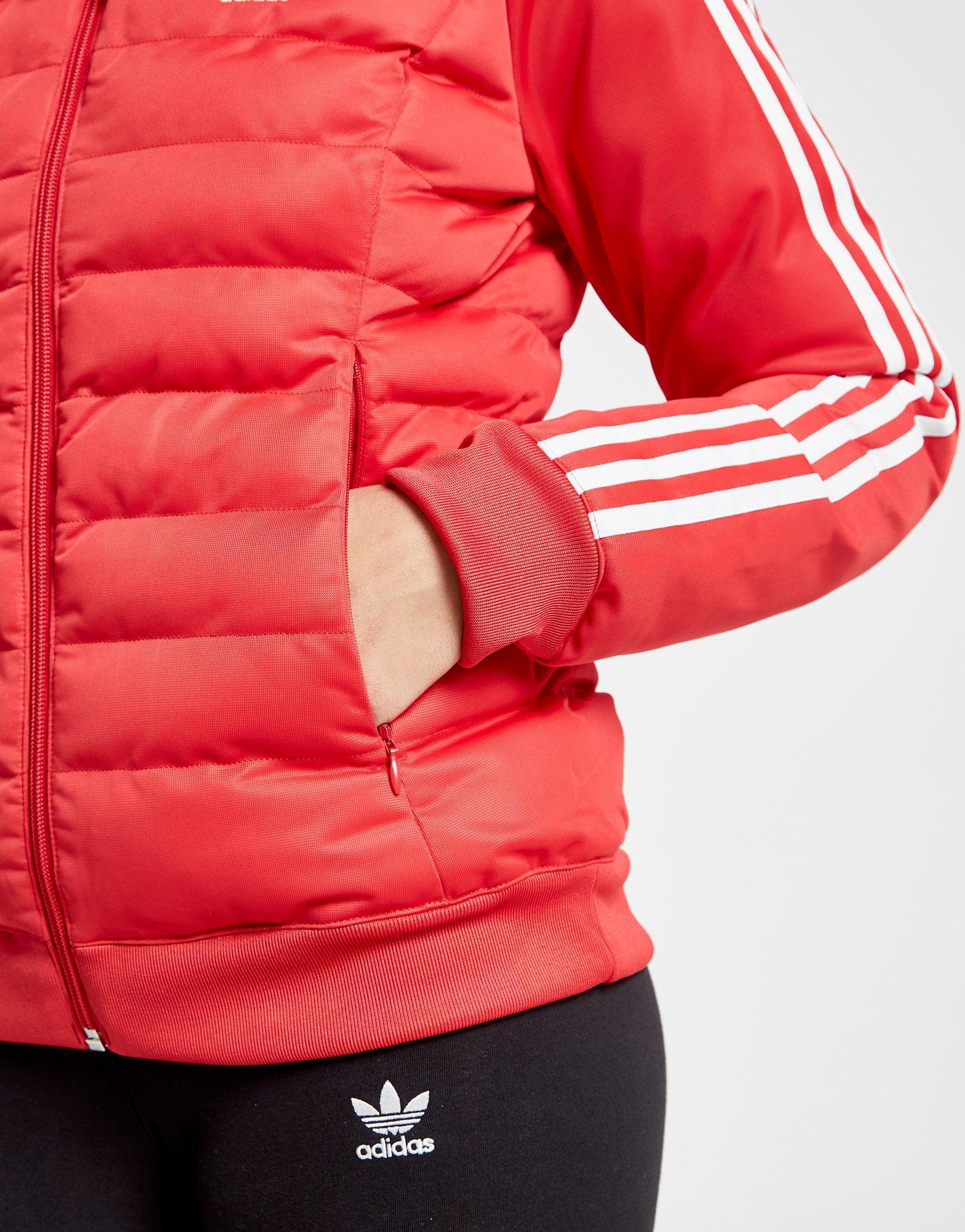 adidas originals three stripe slim padded jacket in red