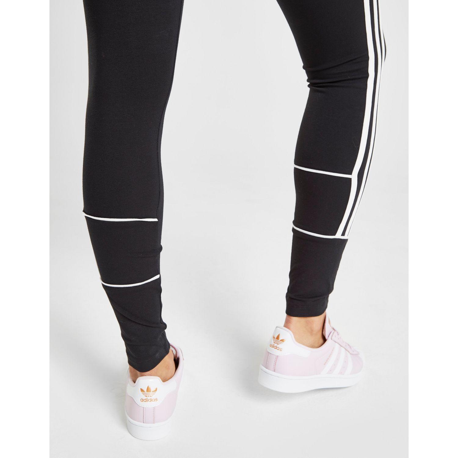 adidas Originals Cotton 3-stripes Piping Leggings in Black/White (Black ...