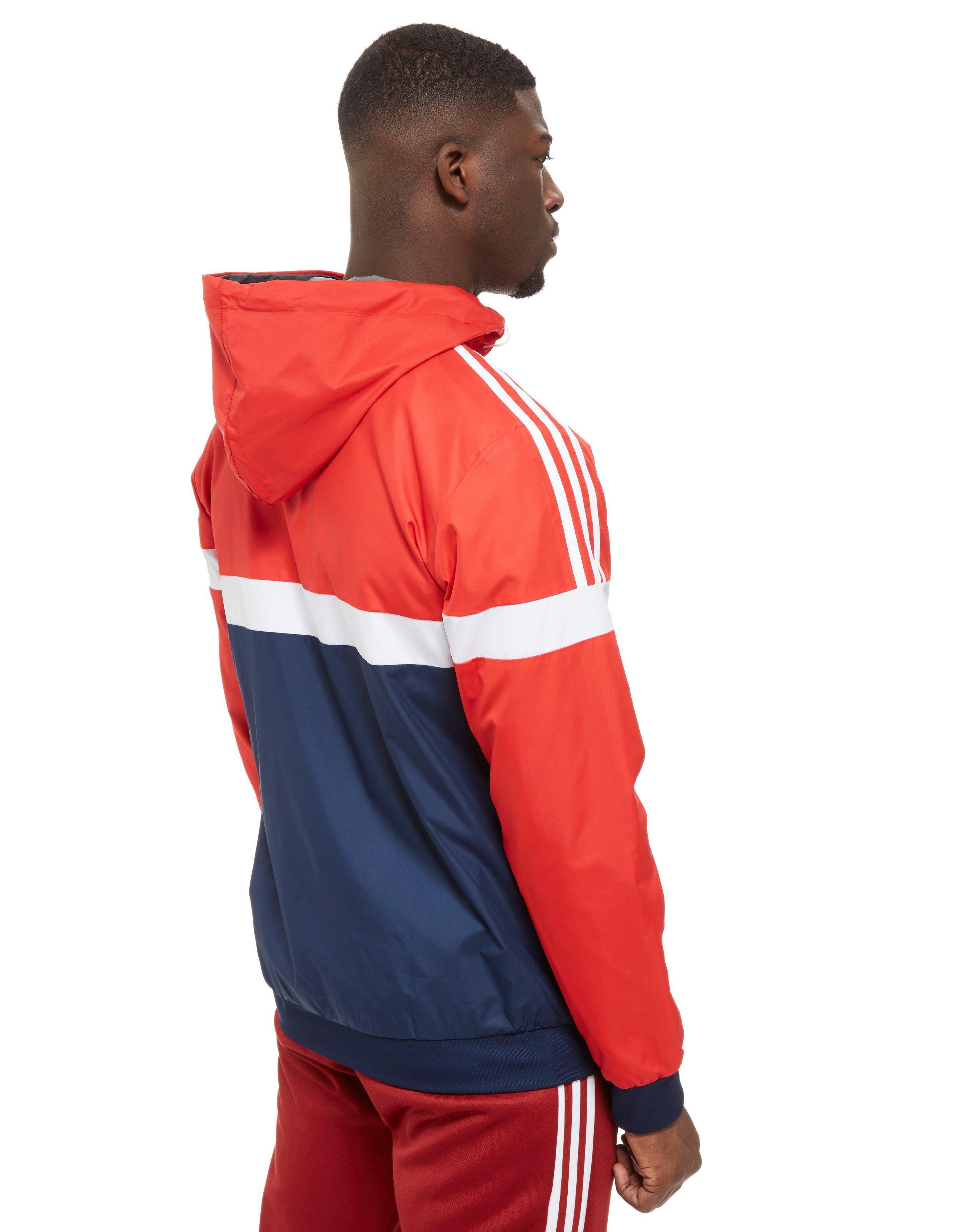 red blue and white adidas jacket