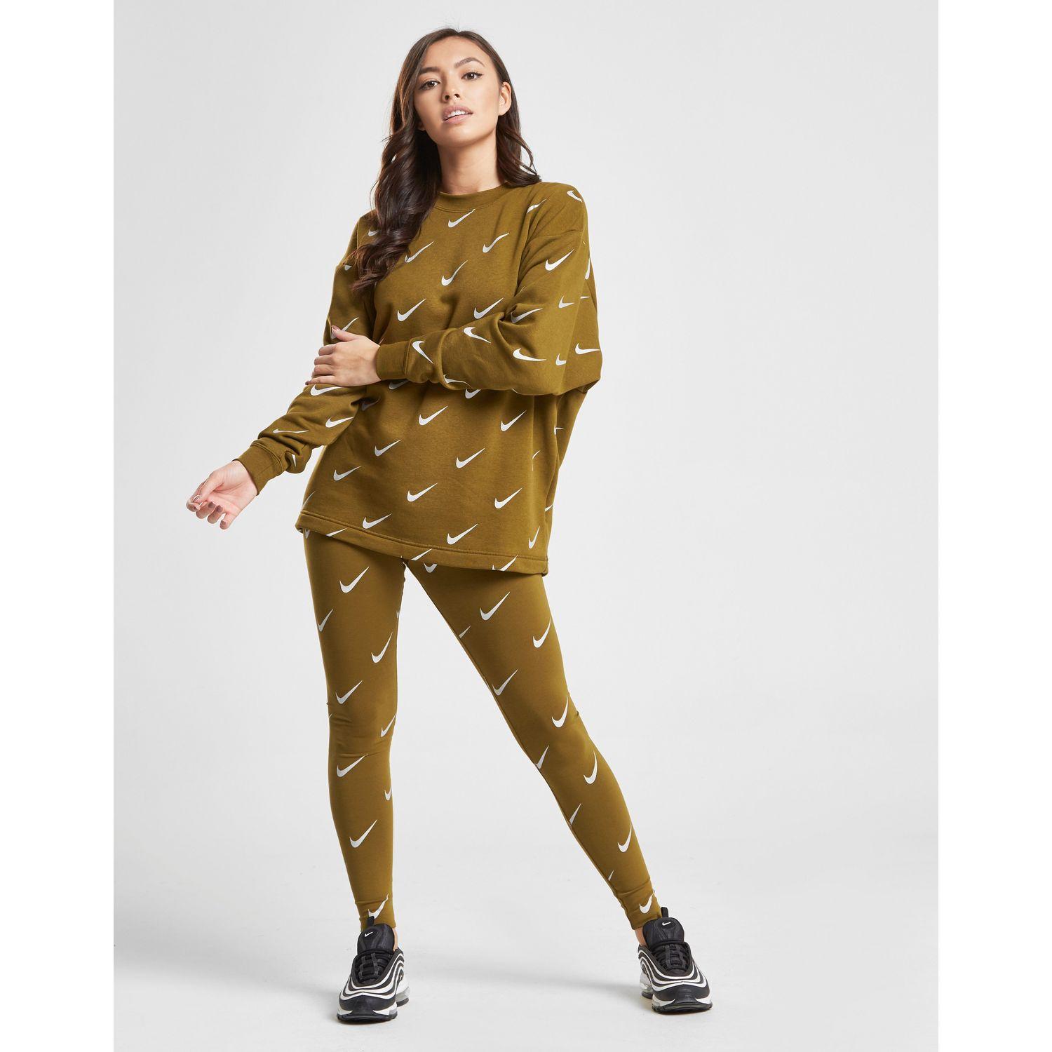 nike all over print swoosh crew sweatshirt femme