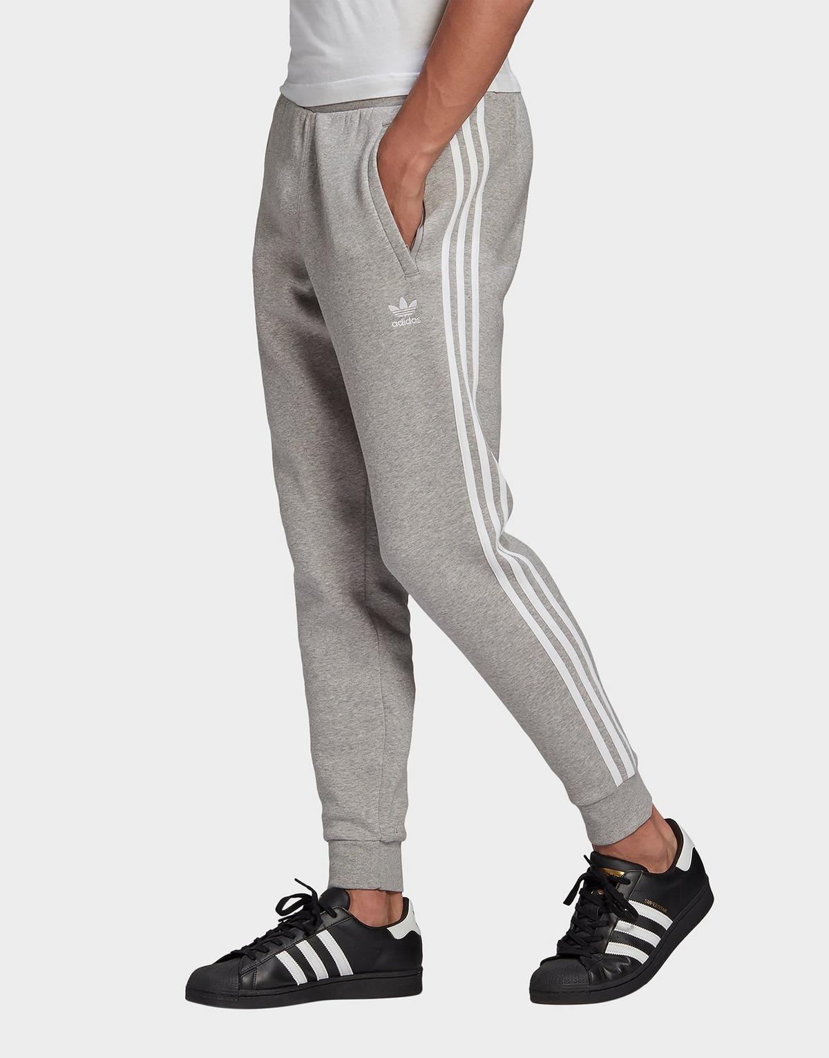 adidas grey 3 stripe joggers