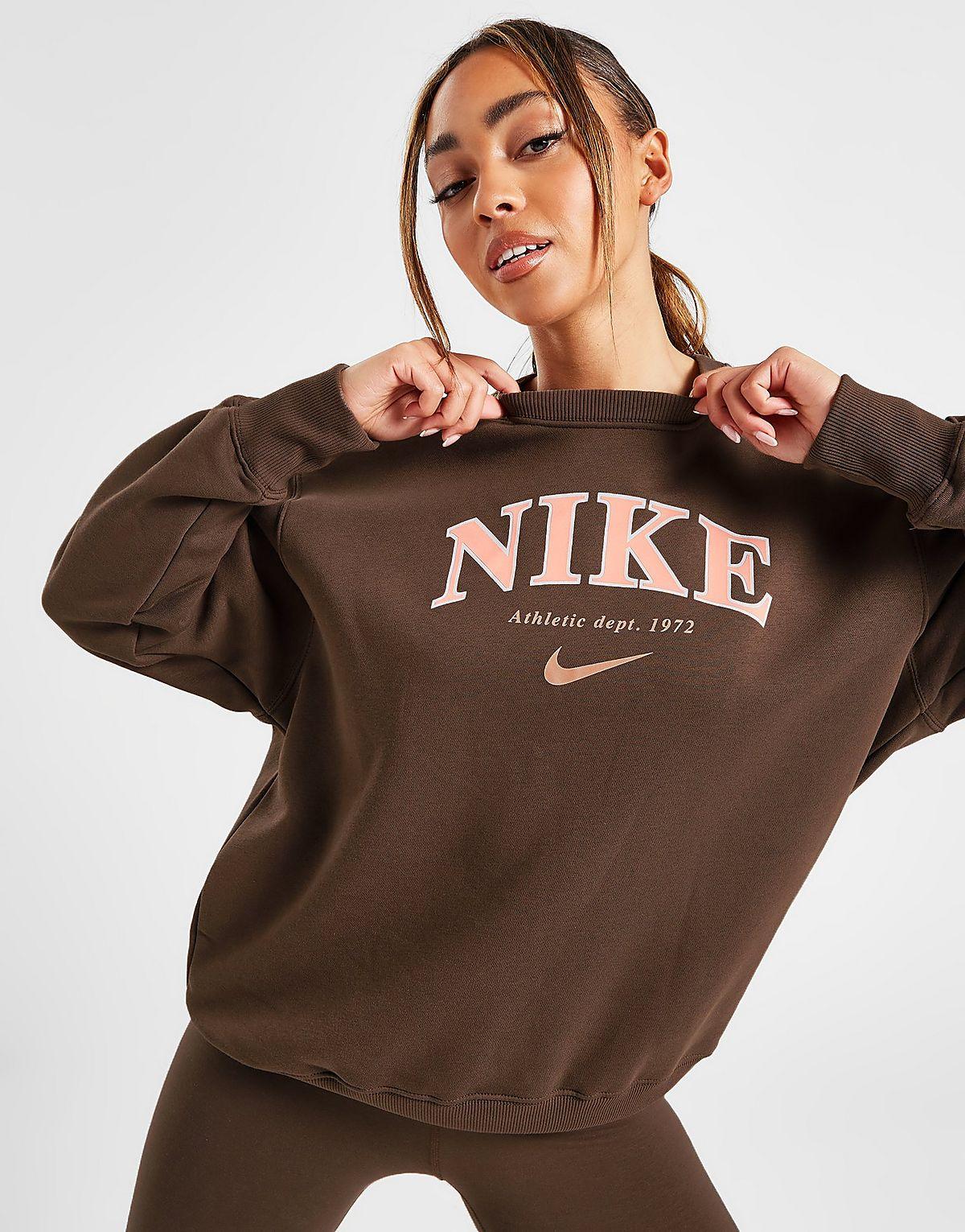 Nike Fleece Varsity Oversized Crew Sweatshirt in Brown | Lyst UK