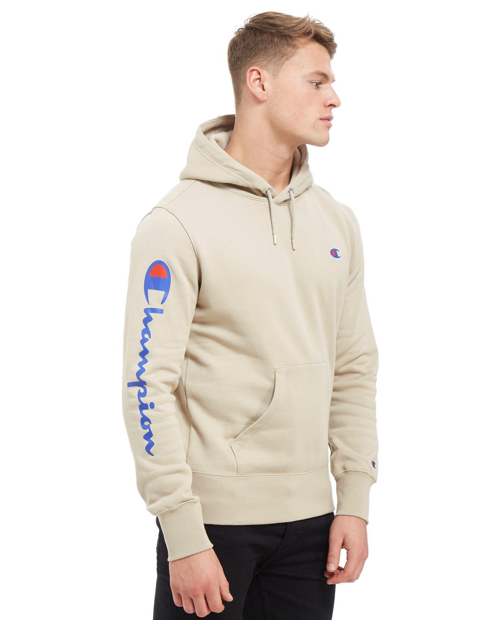 Champion Cotton Script Sleeve Hoodie in Stone (Natural) for Men - Lyst