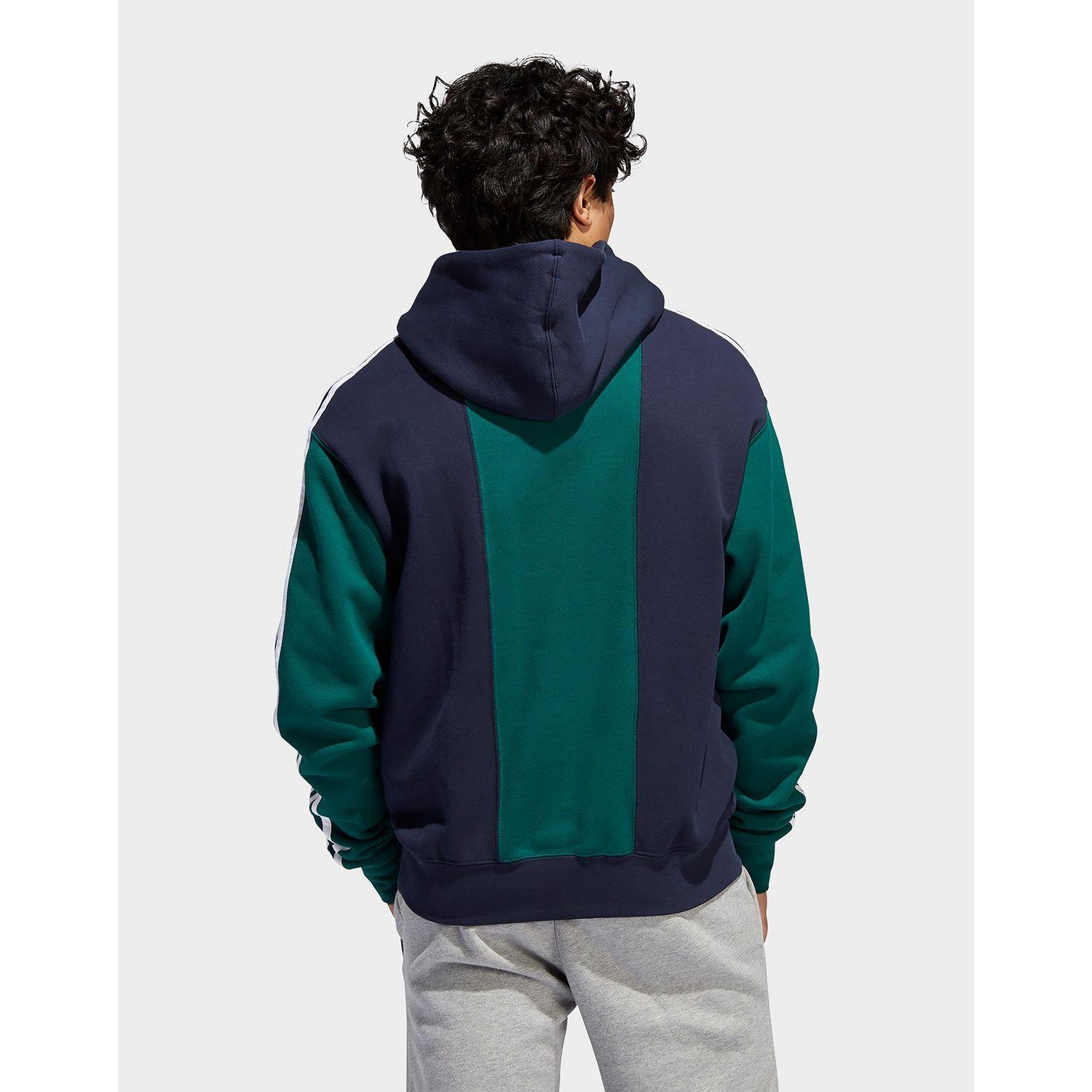 adidas blue & green off court trefoil pullover hoodie