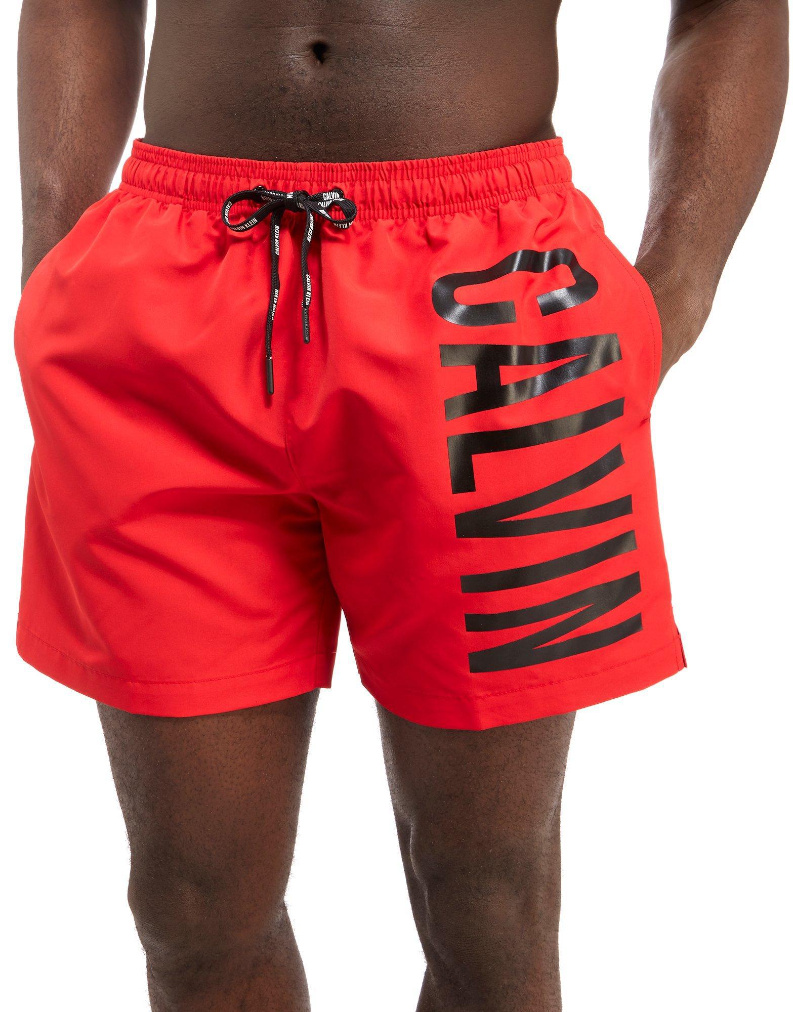 Calvin Klein Intense Power Medium Drawstring Swim Shorts in Red for Men ...