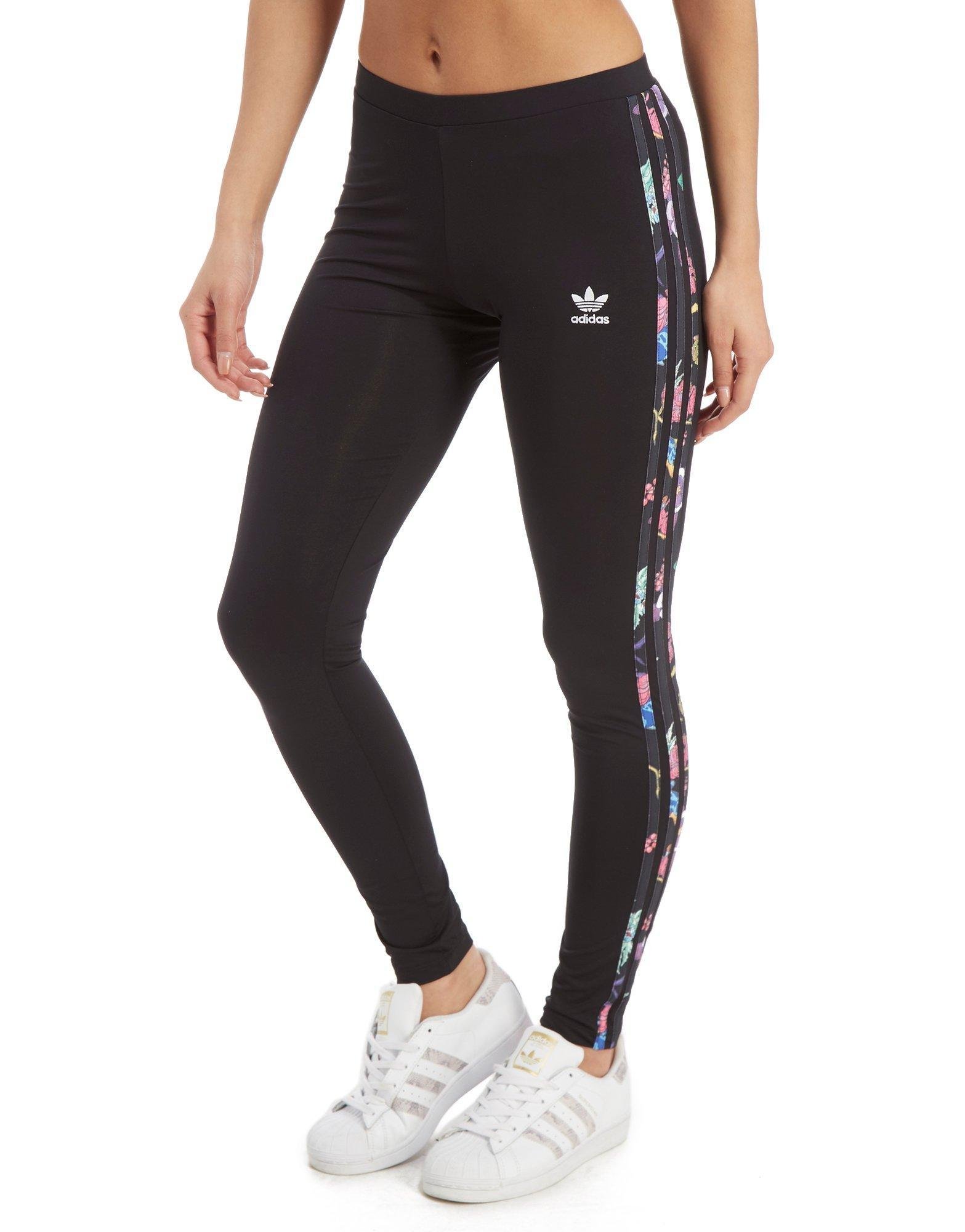 adidas Originals Synthetic 3-stripes Floral Infill Leggings in Black - Lyst