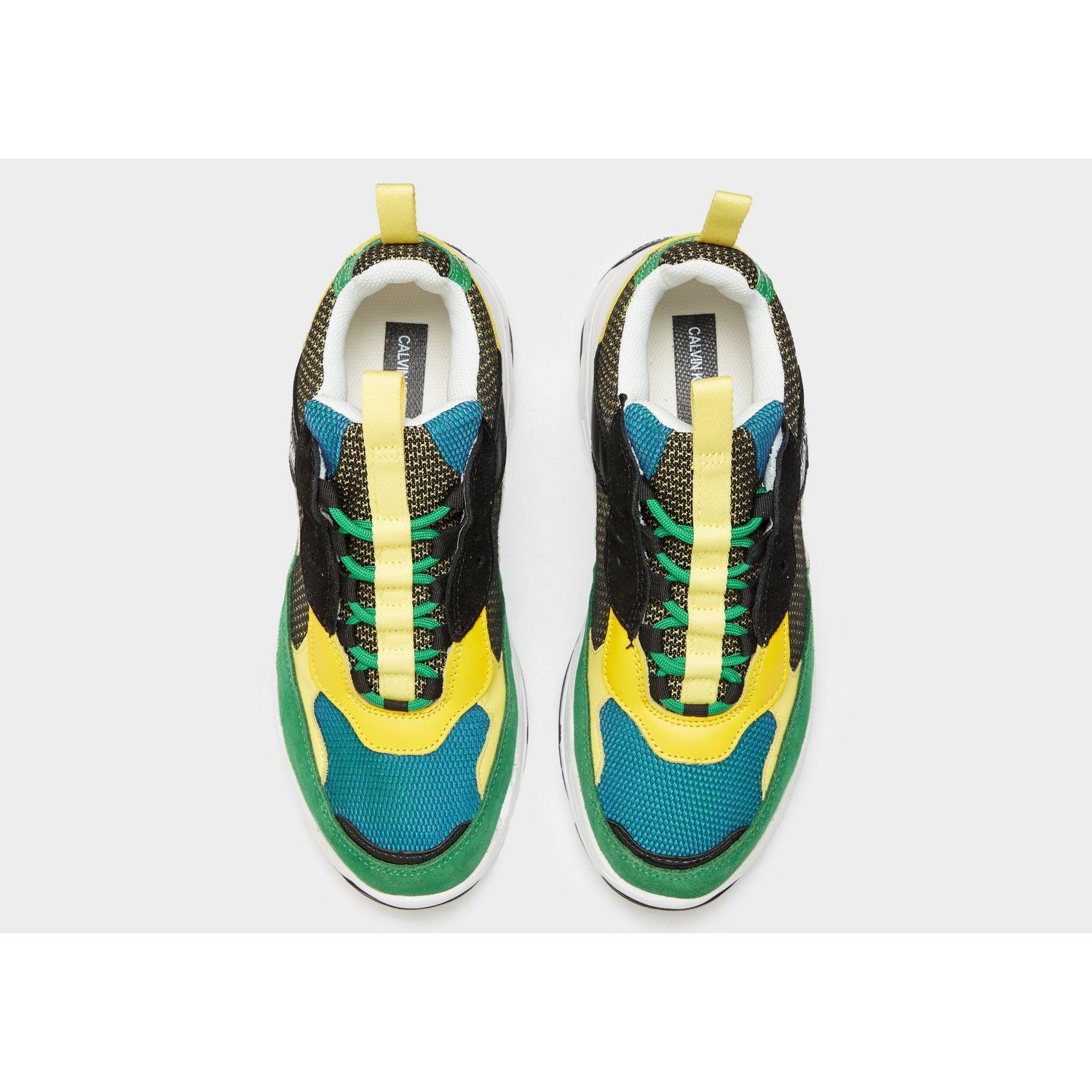 calvin klein marvin logo green and yellow trainers