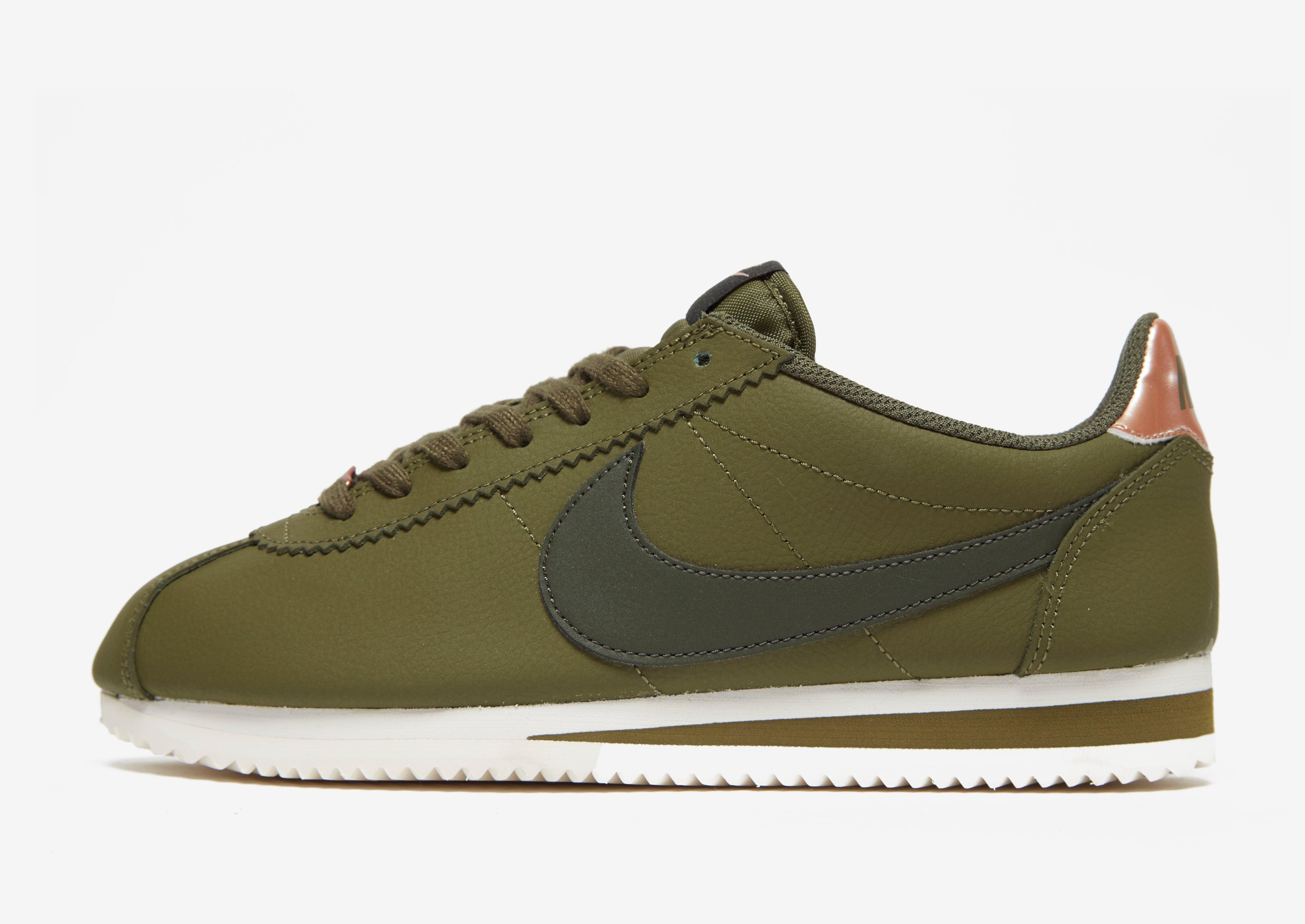 nike cortez green leather