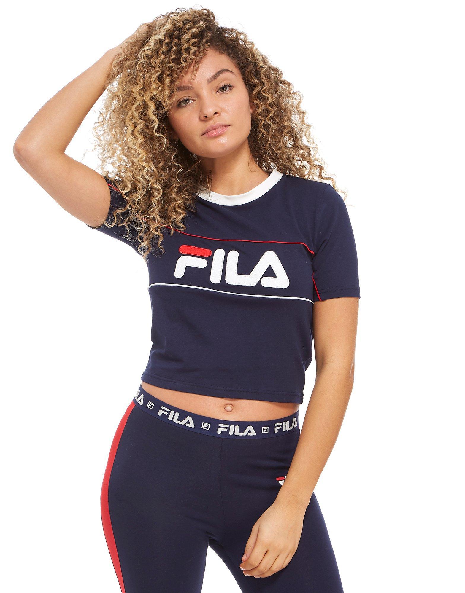 Fila Cotton Logo Crop Tshirt in Navy/White (Blue) Lyst