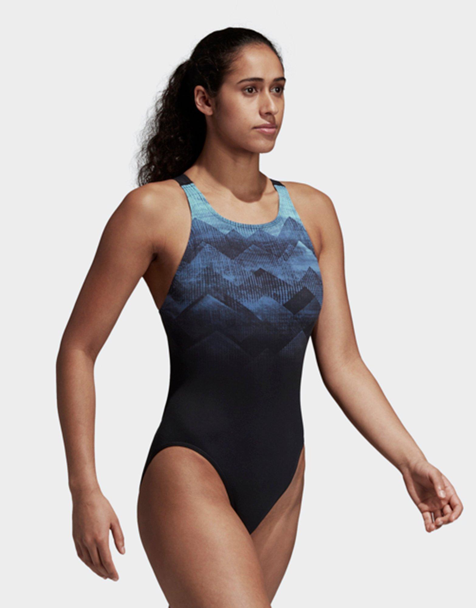 adidas Placed Print Swimsuit in Blue - Lyst