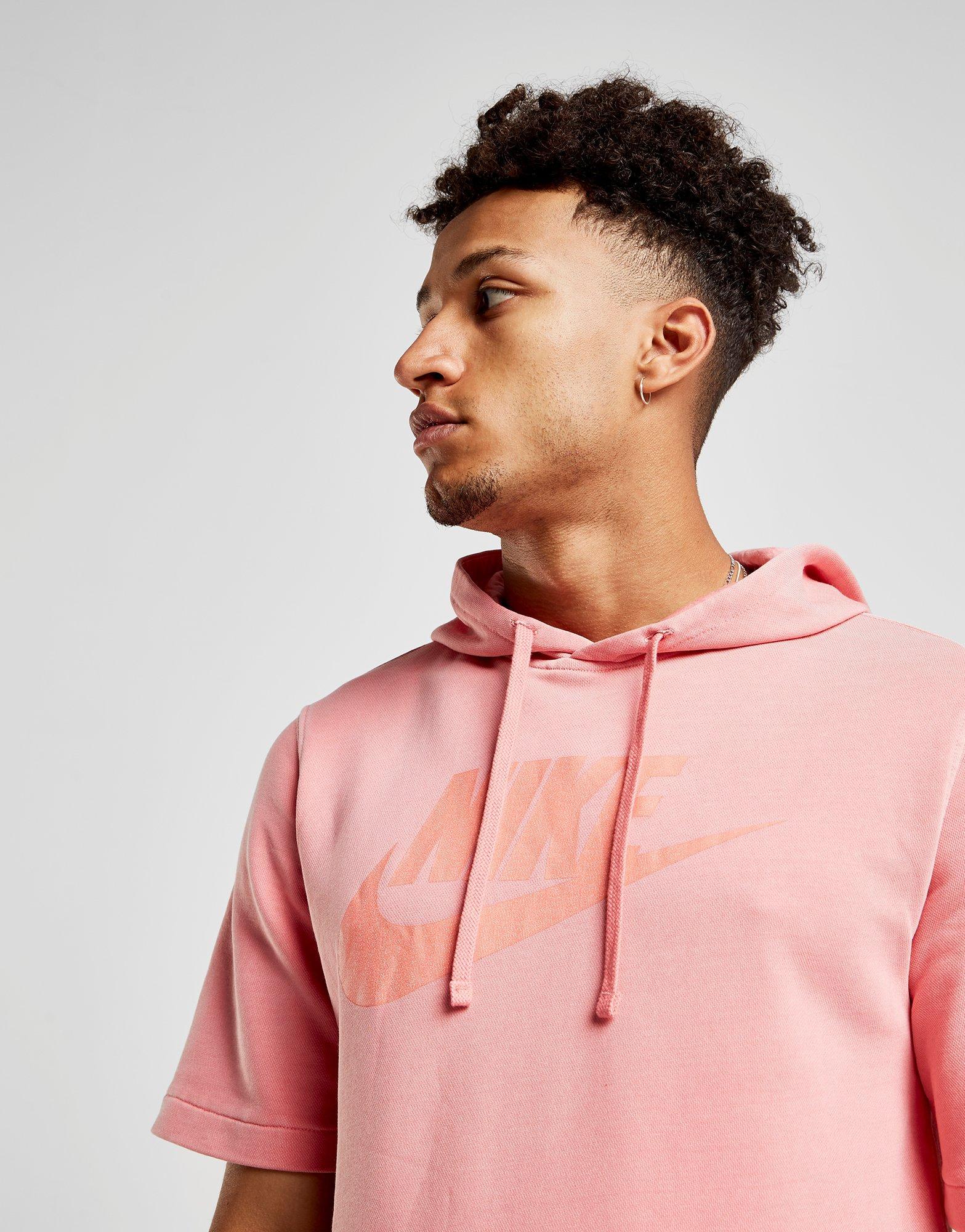 pink short sleeve hoodie mens