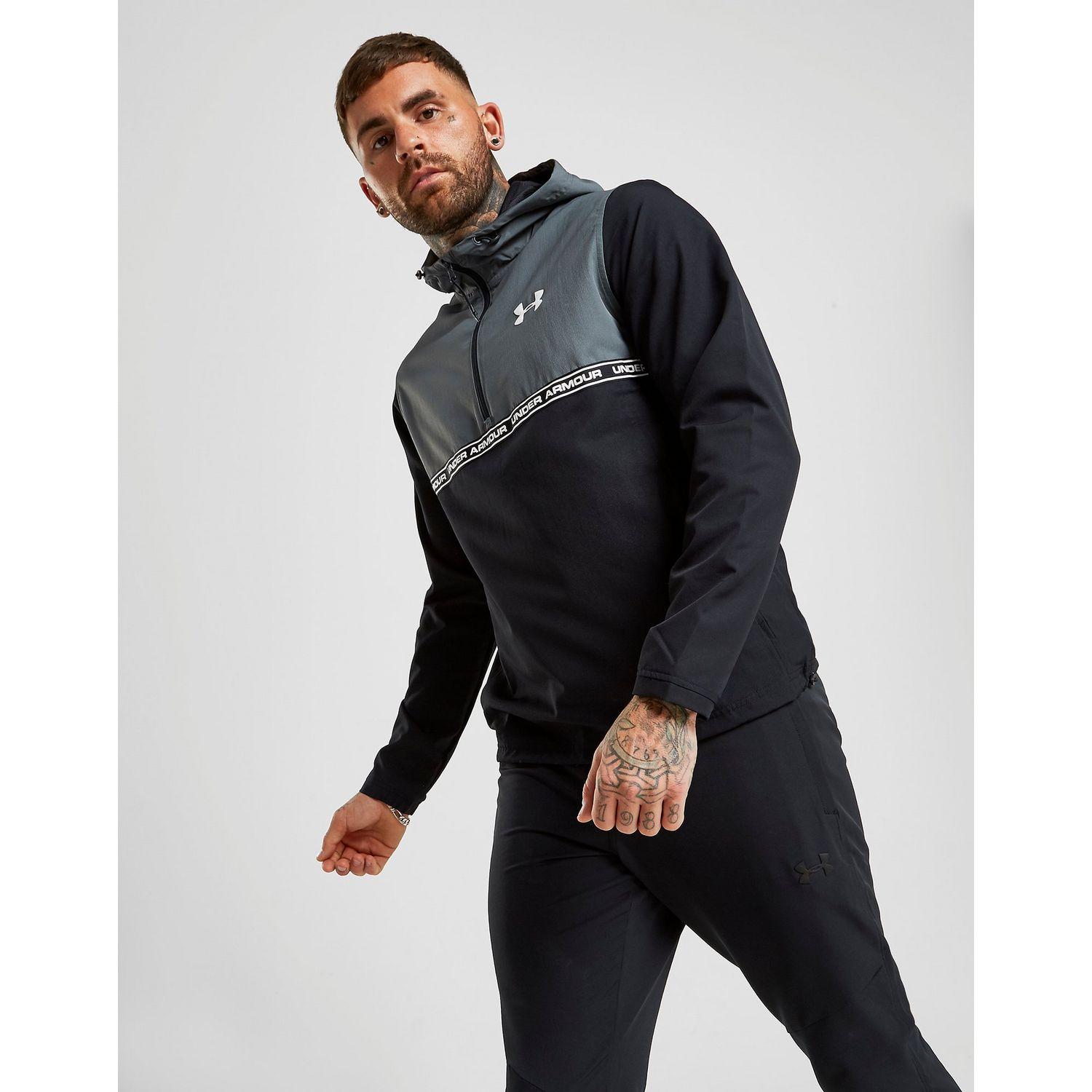 Under Armour Synthetic Sportstyle 1/2 Zip Hooded Jacket in Black/Grey ...