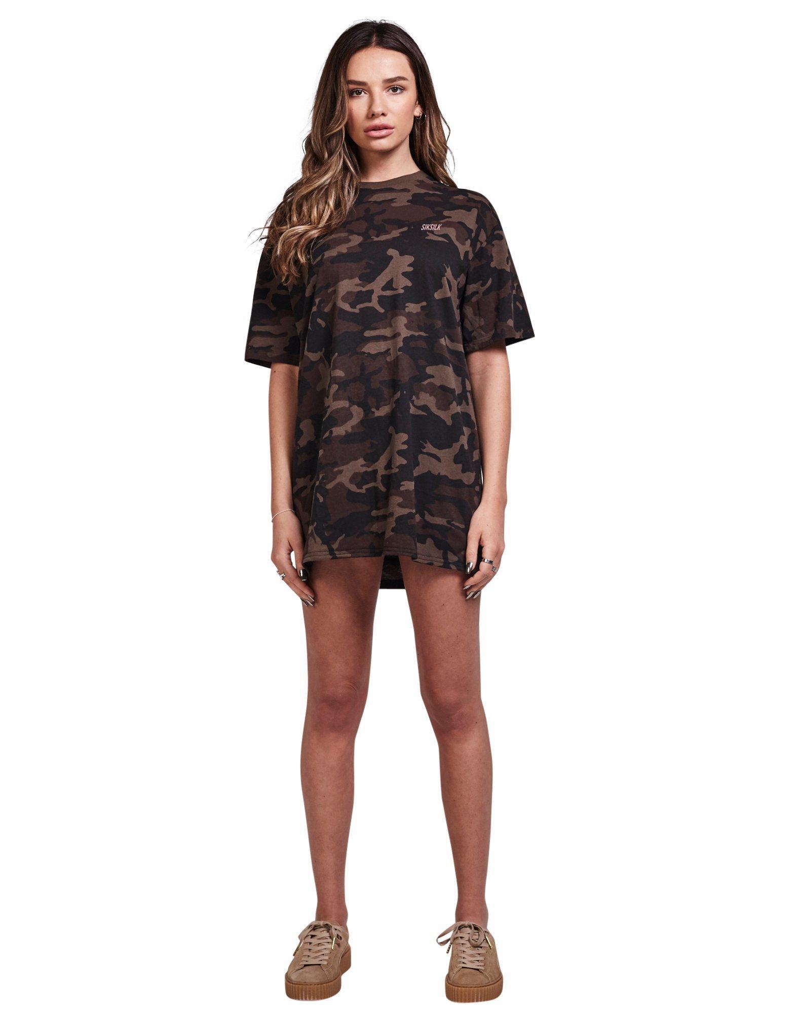Buy pink camo t shirt dress In stock